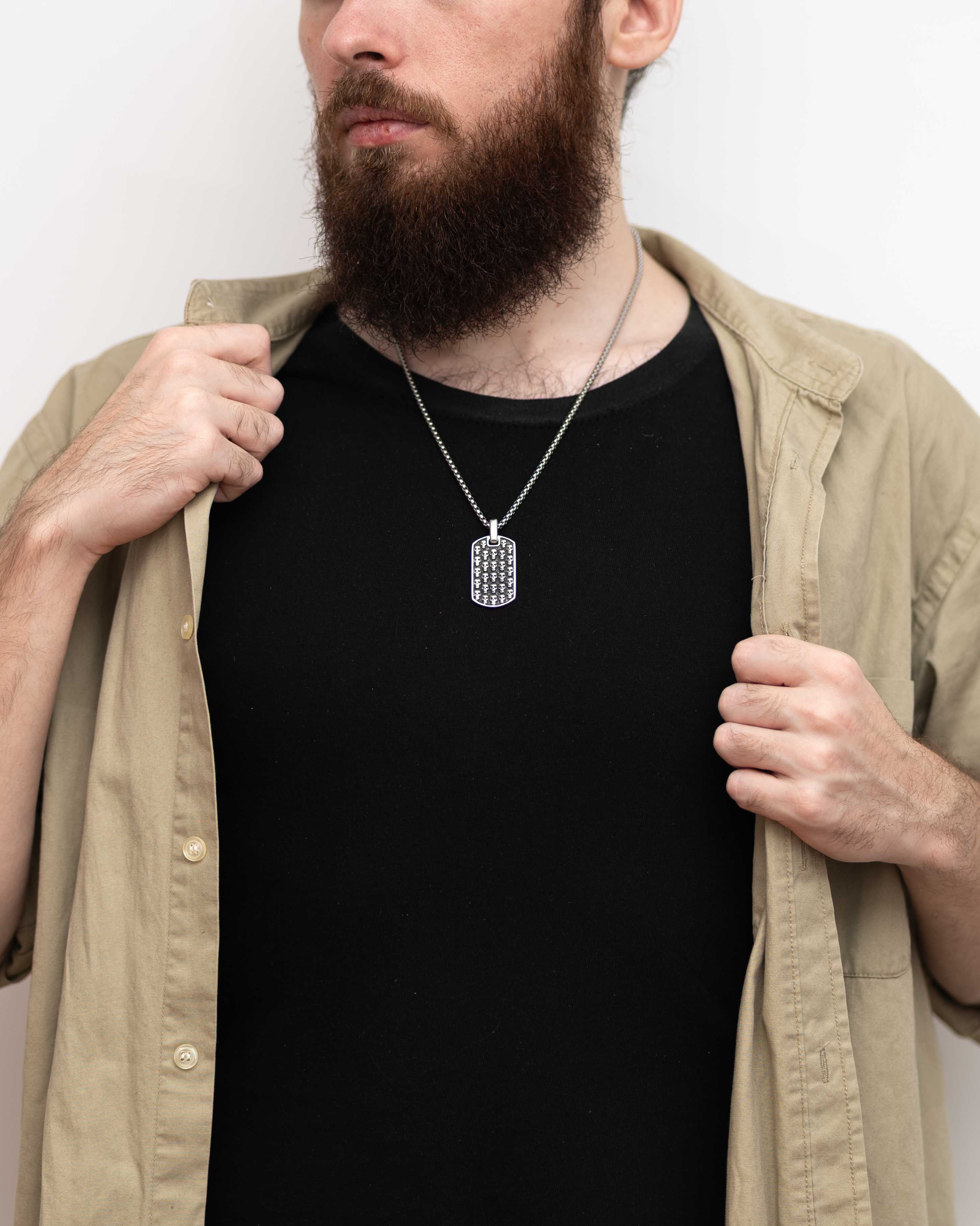 Gothic Pendant Necklace with Skulls Oxidized Silver