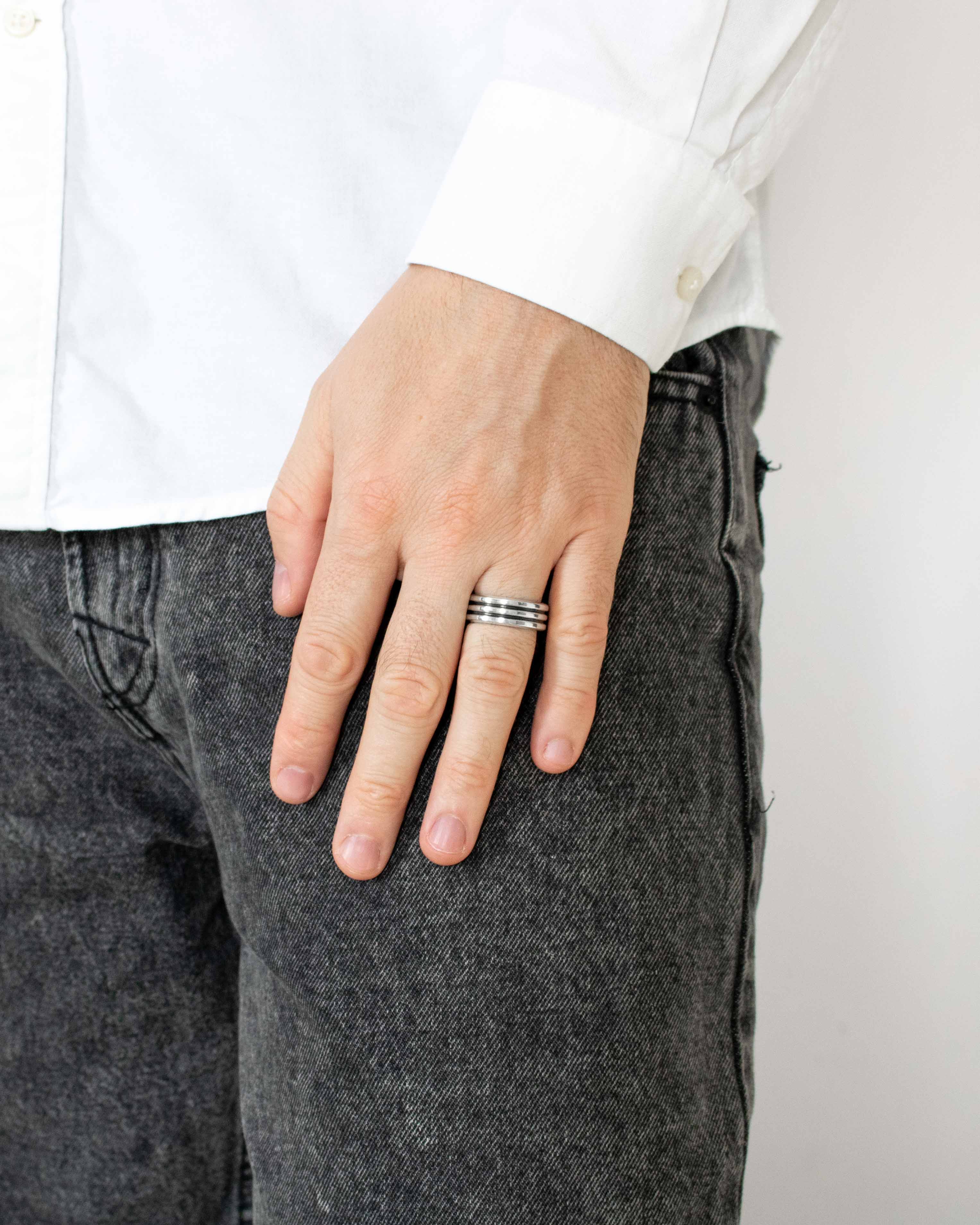 Mens Bold Silver Wedding Band Brutal Ribbed Design