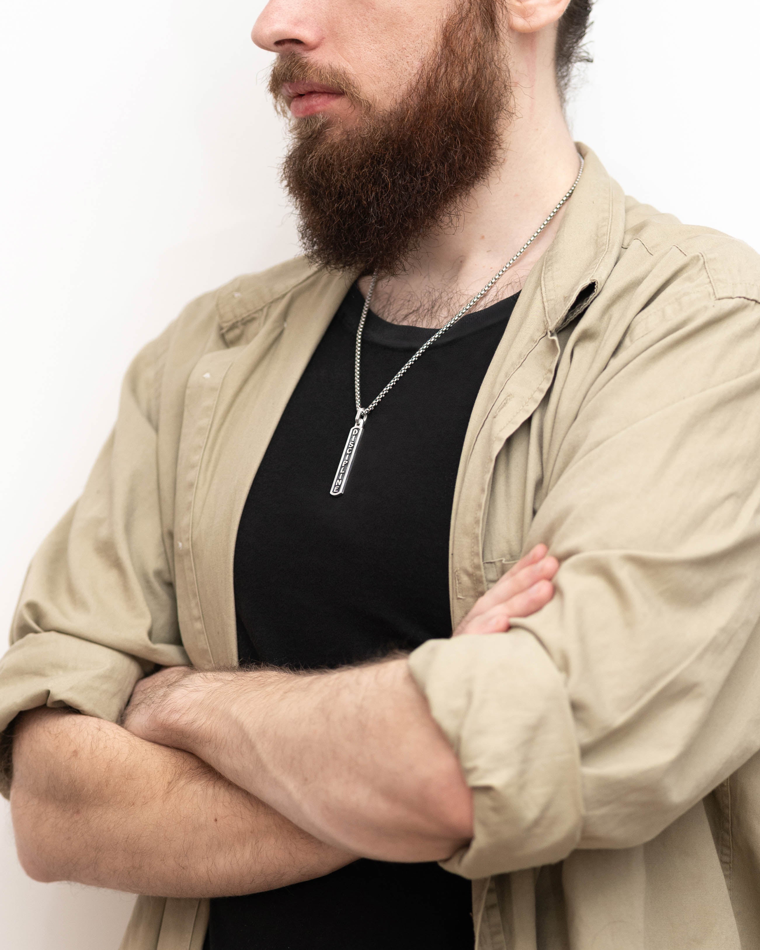 Purposeful Word DISCIPLINE Bar Necklace Amulet Silver