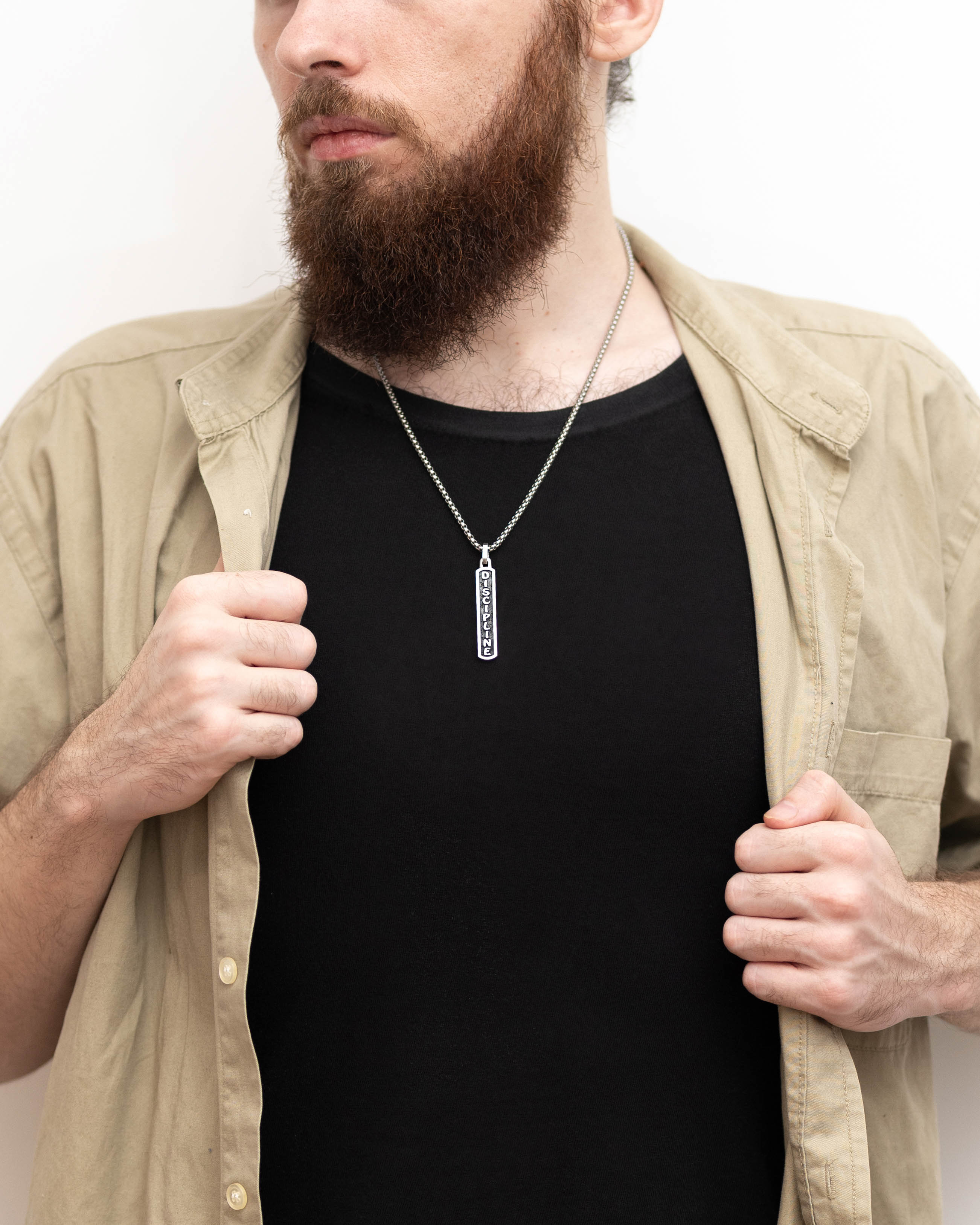 Purposeful Word DISCIPLINE Bar Necklace Amulet Silver