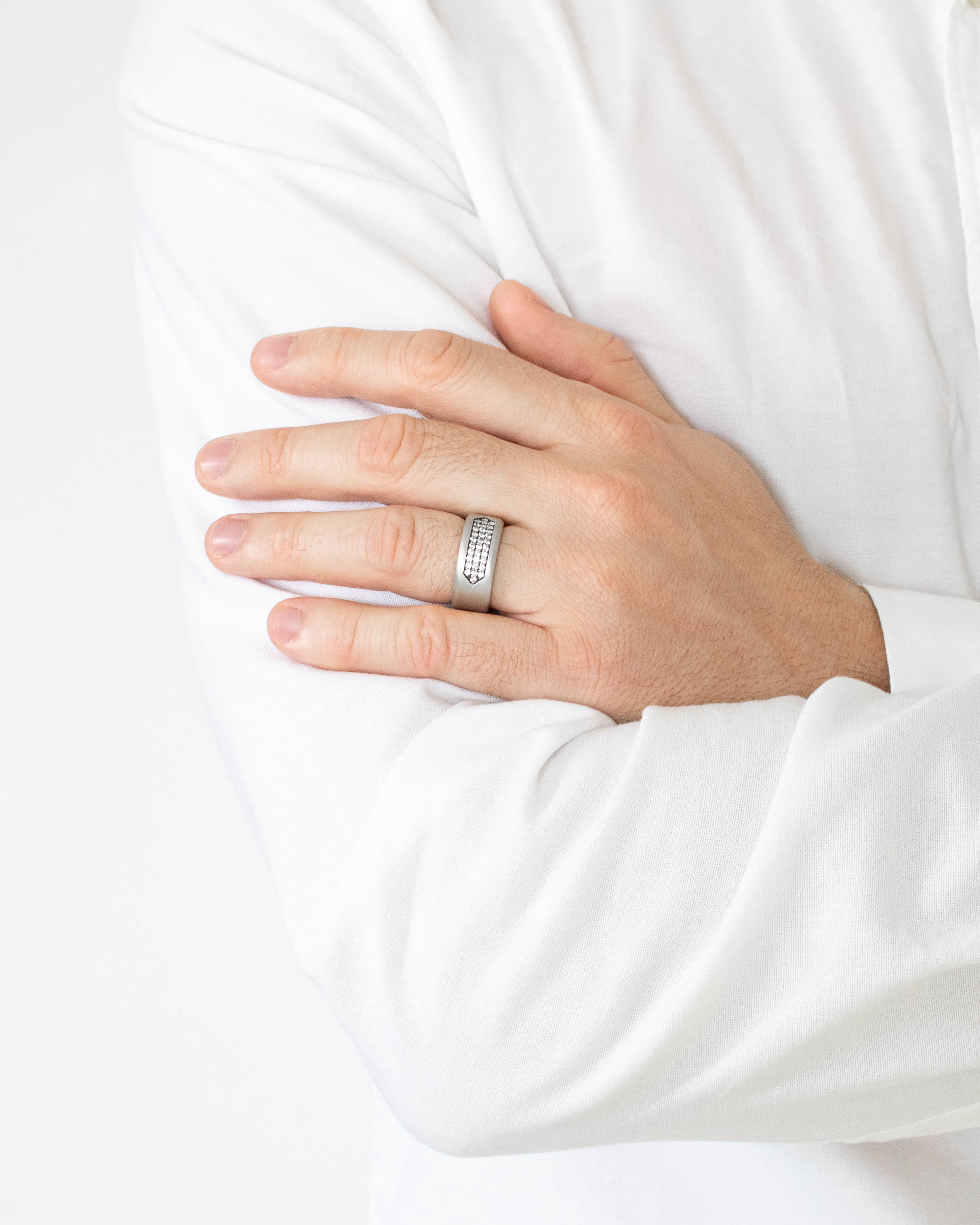 Matte Wedding Band with Diamonds CZ Sterling Silver