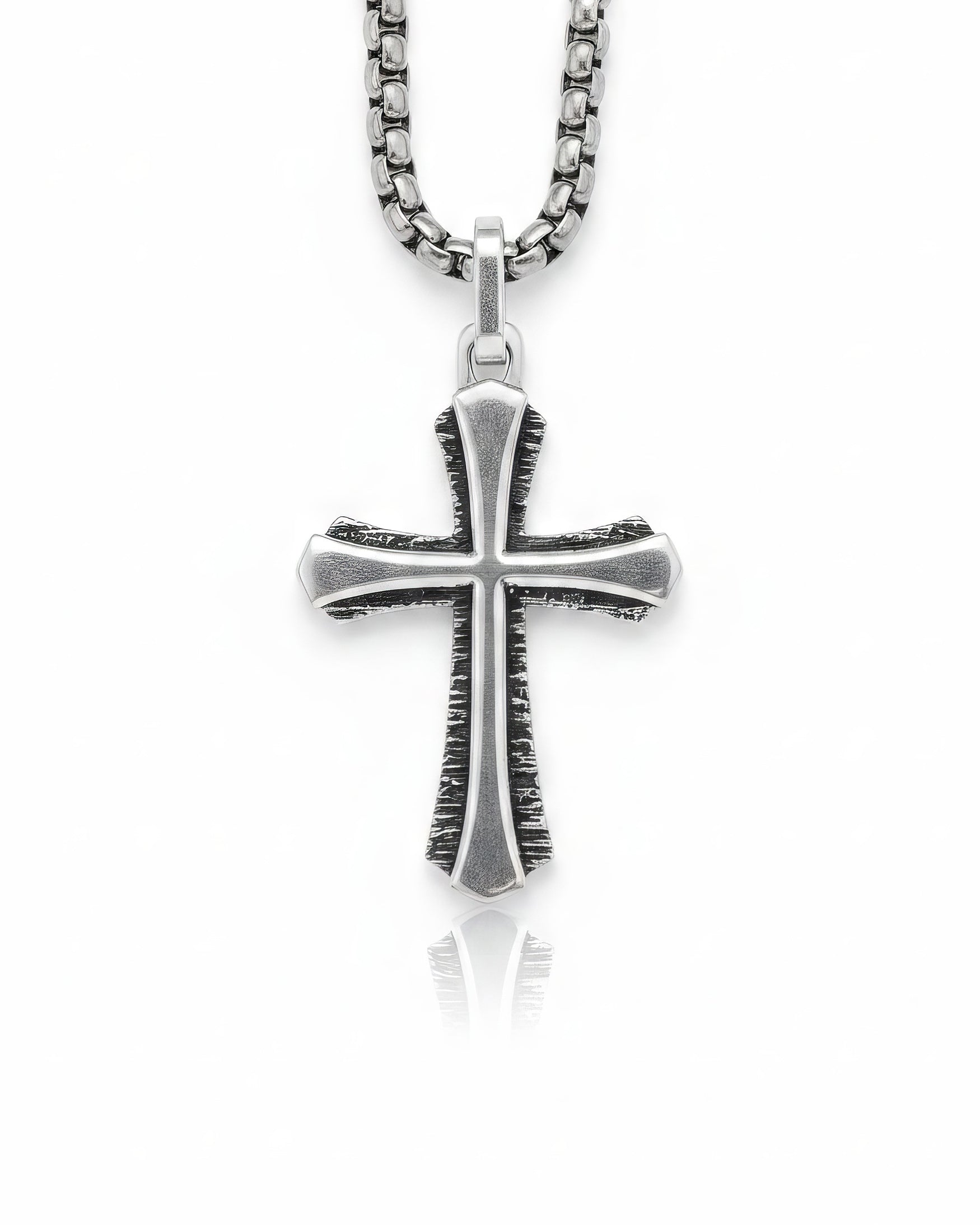 Double Textured Cross Pendant Hammered and Plain Silver