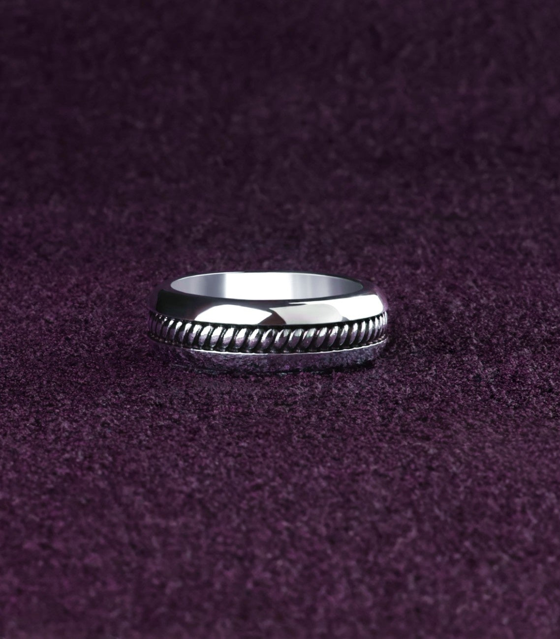 Vintage Style Rope Domed Filigree Wedding Band Silver