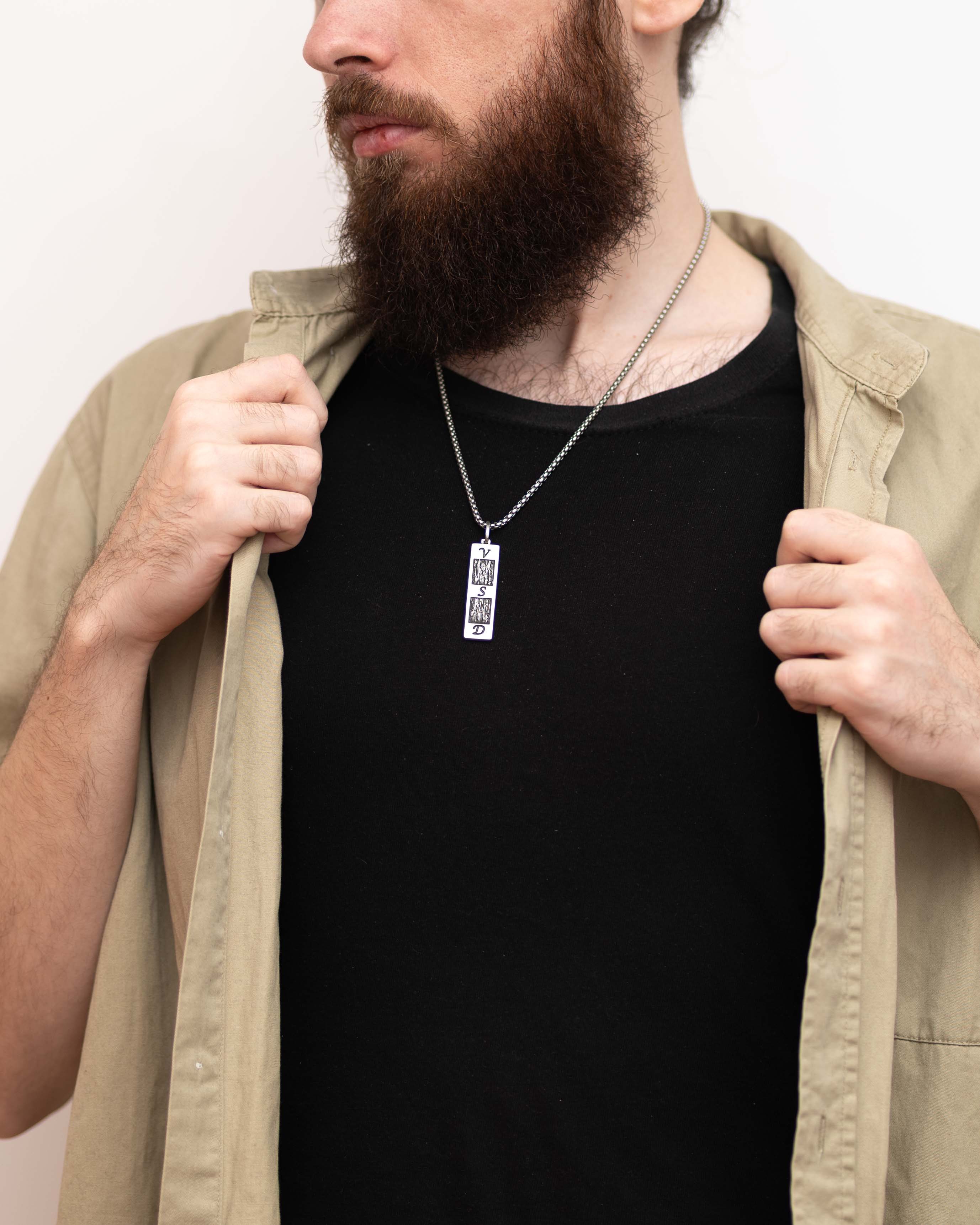 Mens Custom Ingot Necklace with Initials Mixed Silver