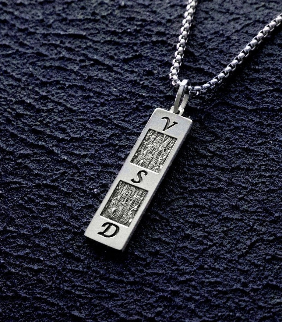 Mens Custom Ingot Necklace with Initials Mixed Silver
