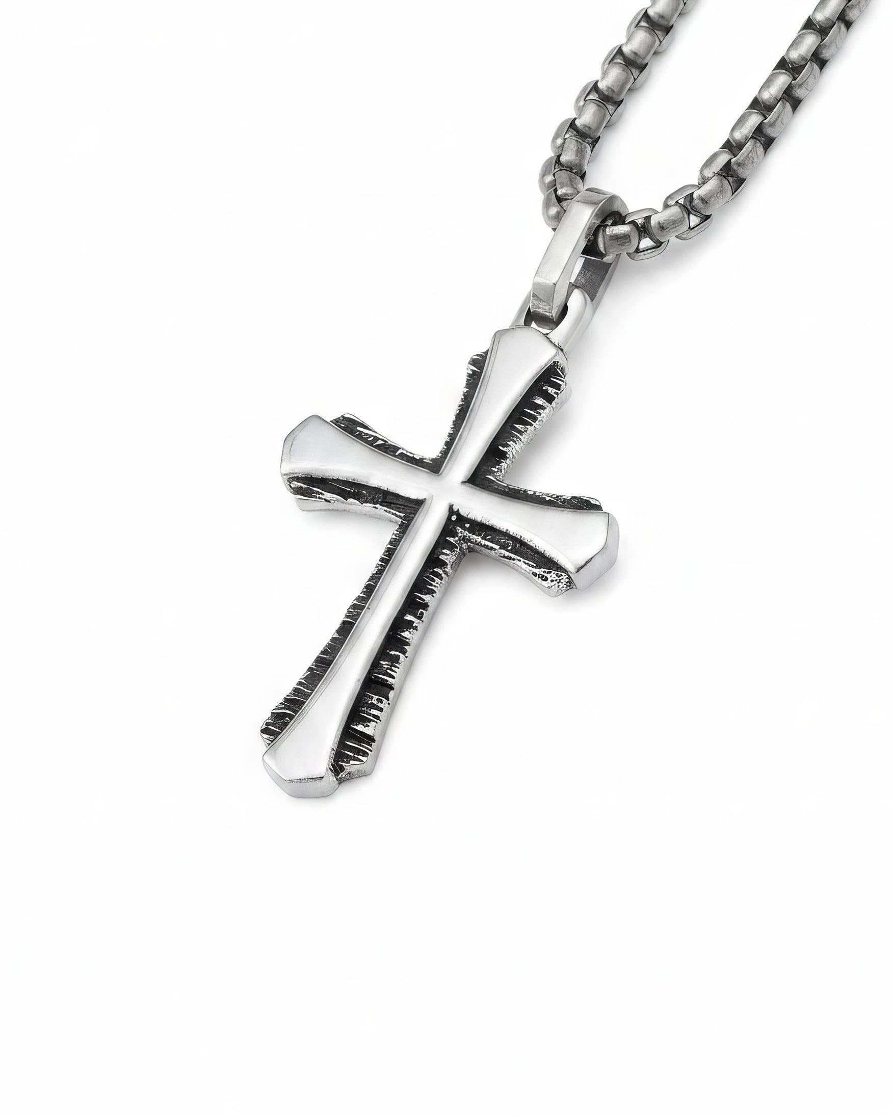 Double Textured Cross Pendant Hammered and Plain Silver