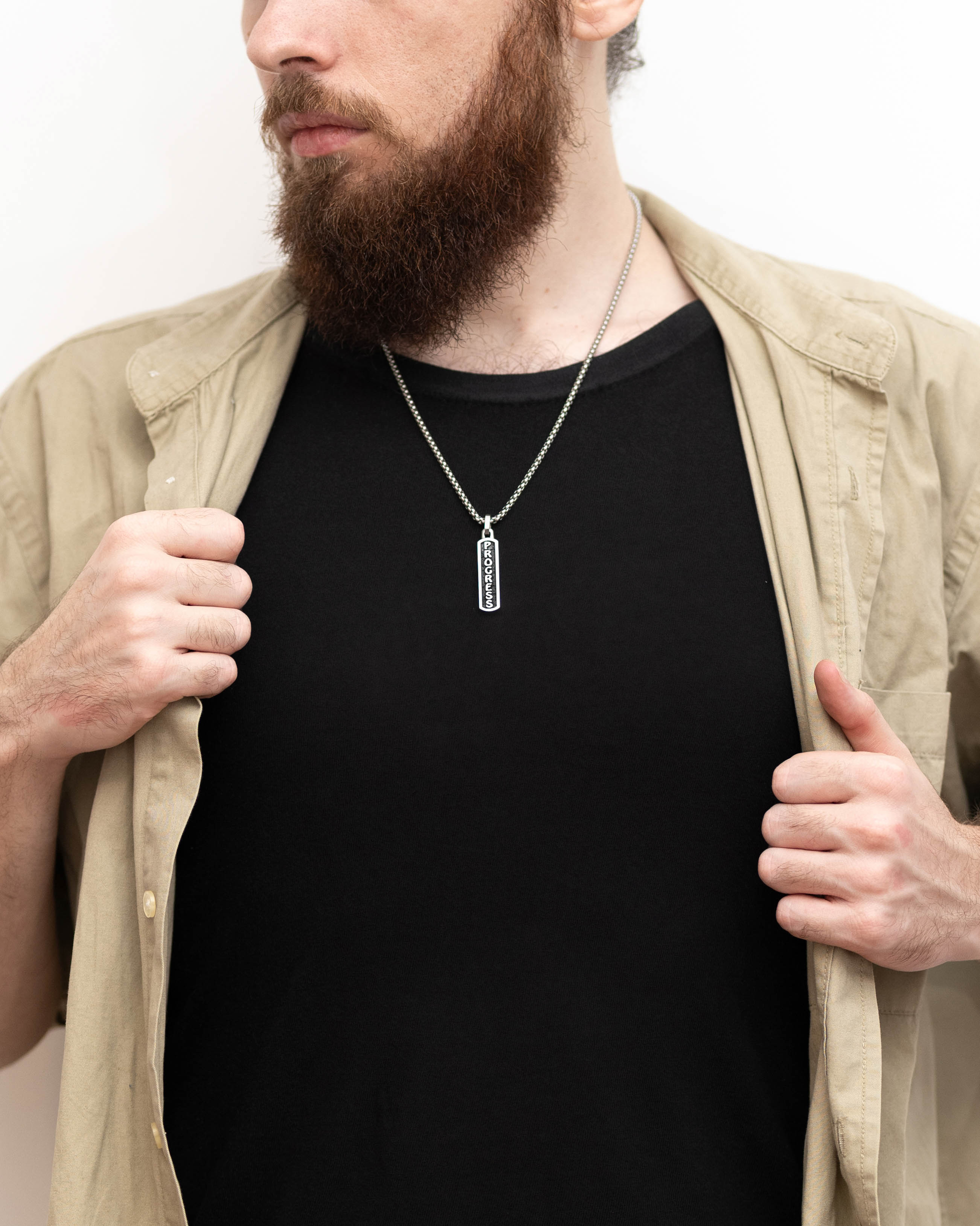 Inspirational Word PROGRESS Amulet Necklace Silver 925