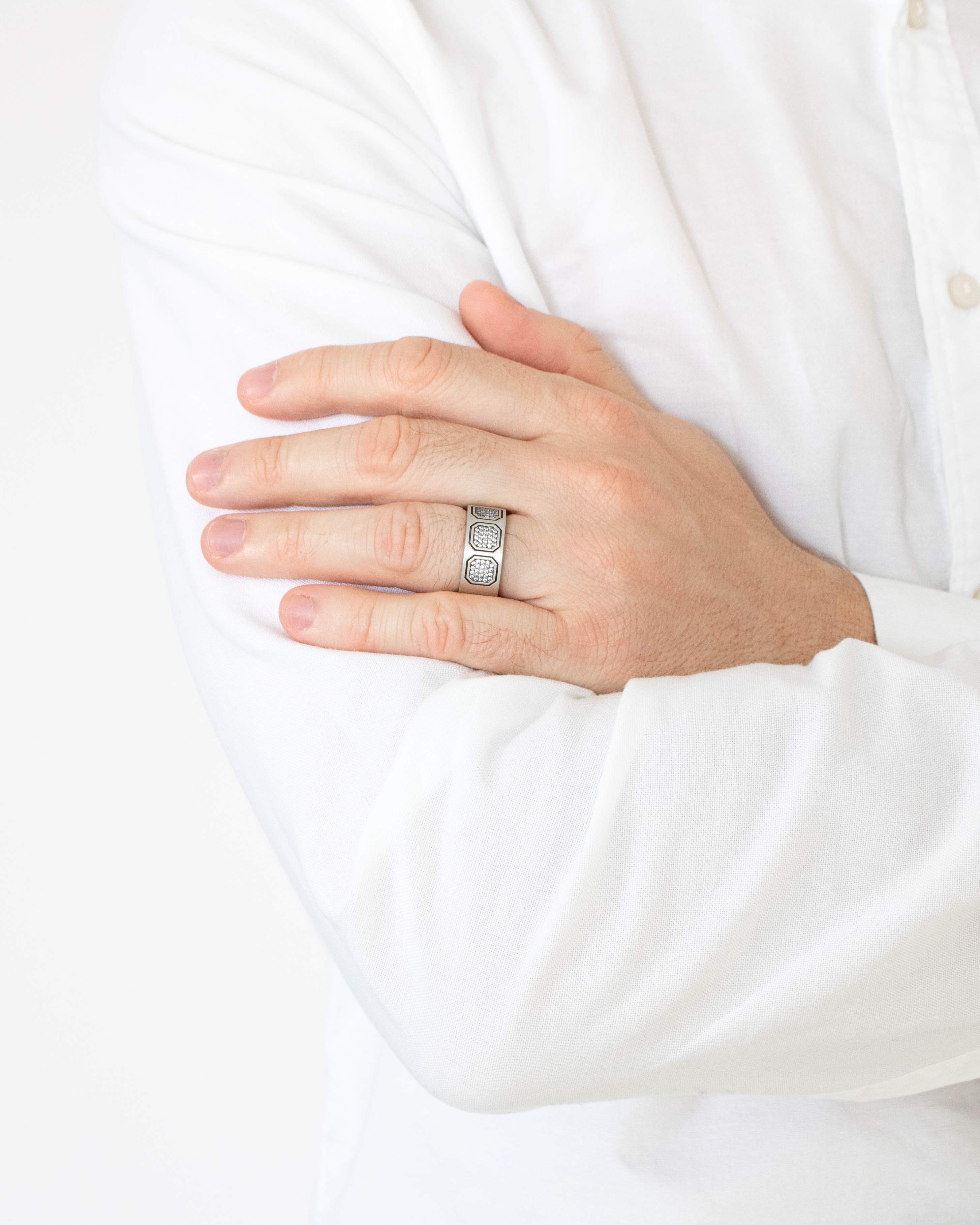 Elegant Silver Geometric Ring Diamonds Cubic Zirconia