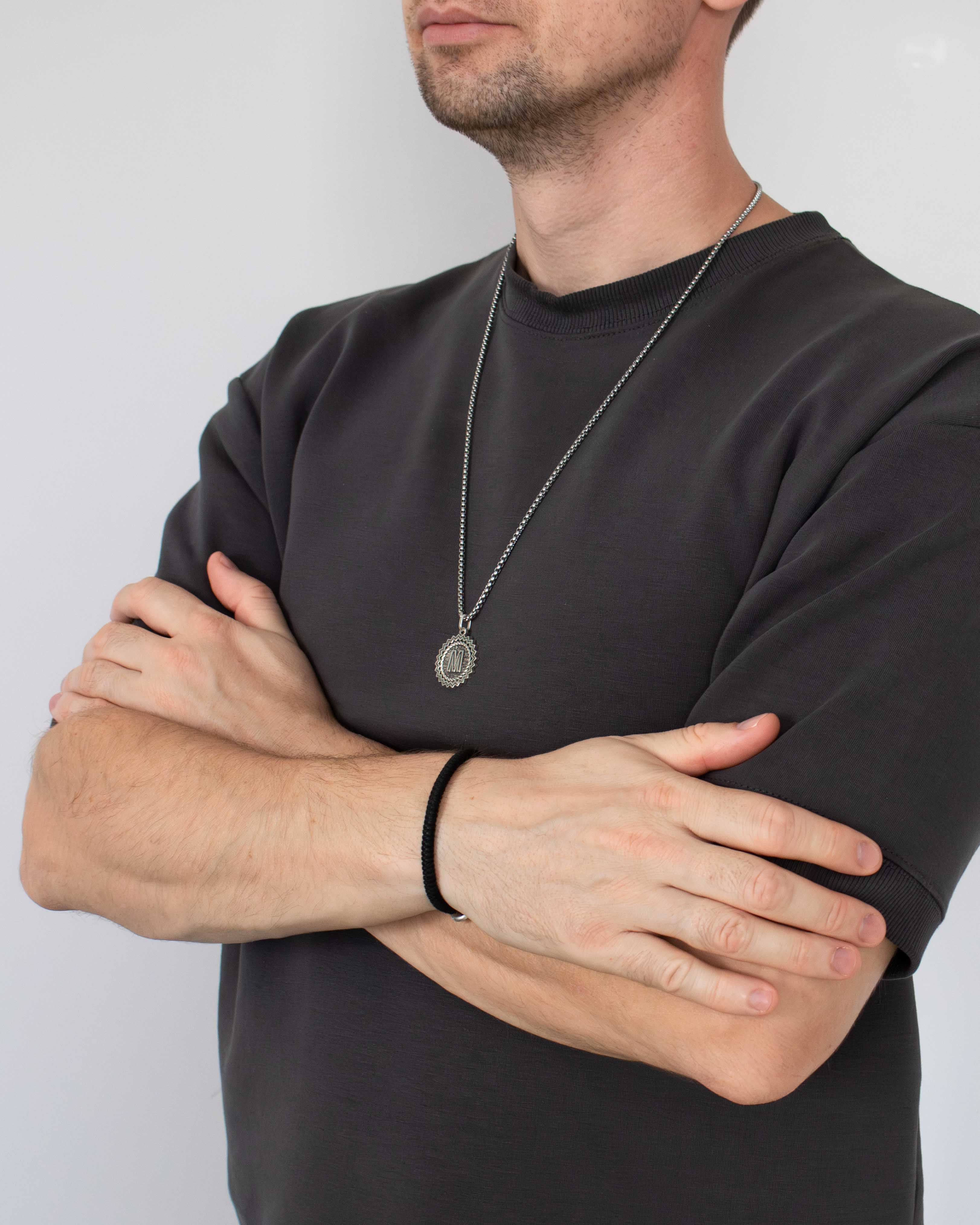 Mens Silver Sun Medallion Pendant with Custom Initial