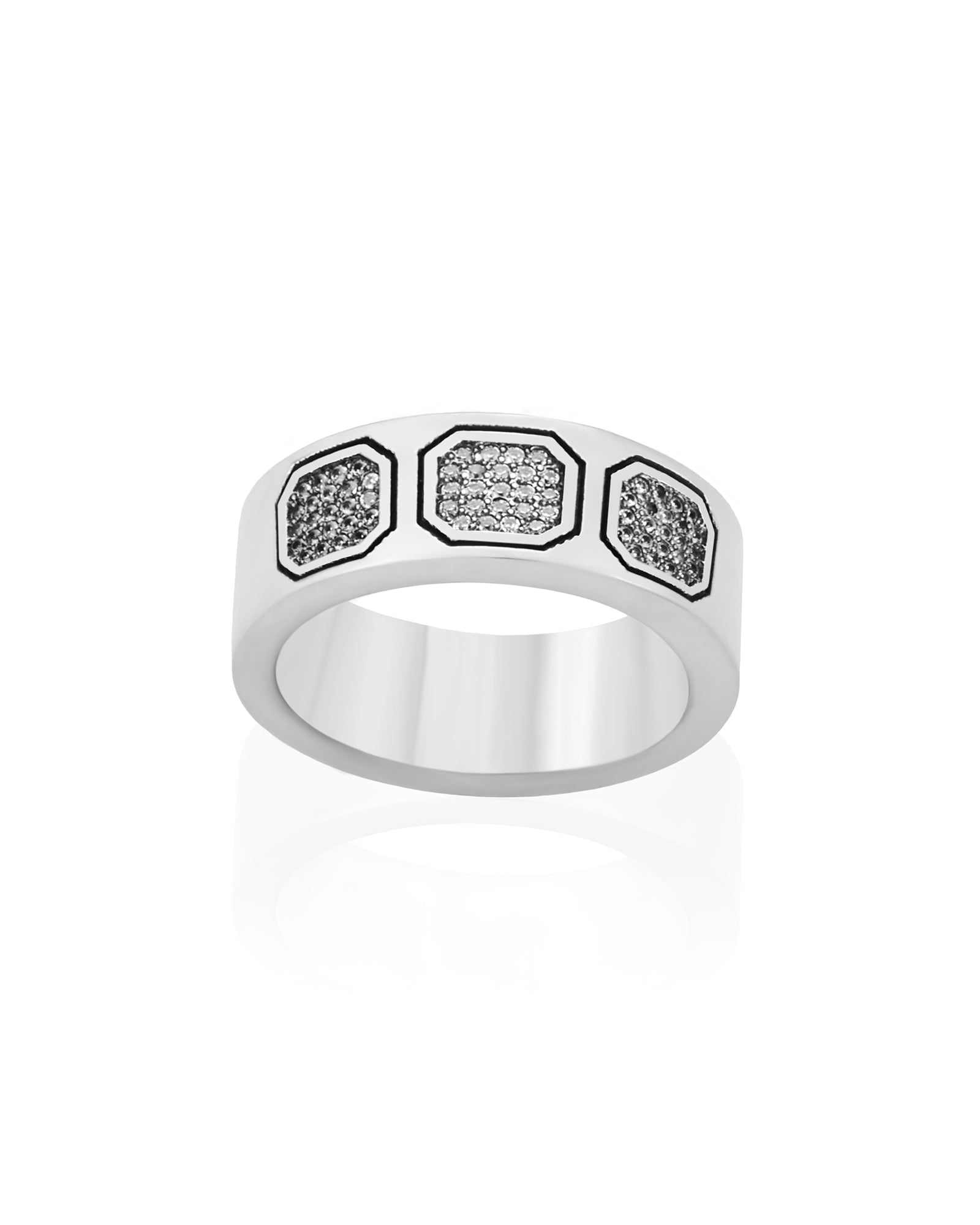Wide Silver Statement Ring Multi Stone CZ Diamond Band