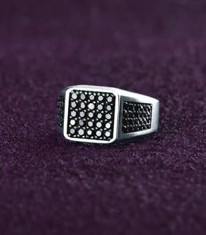 Mens Designer Ring Black Stone Signet Sterling Silver