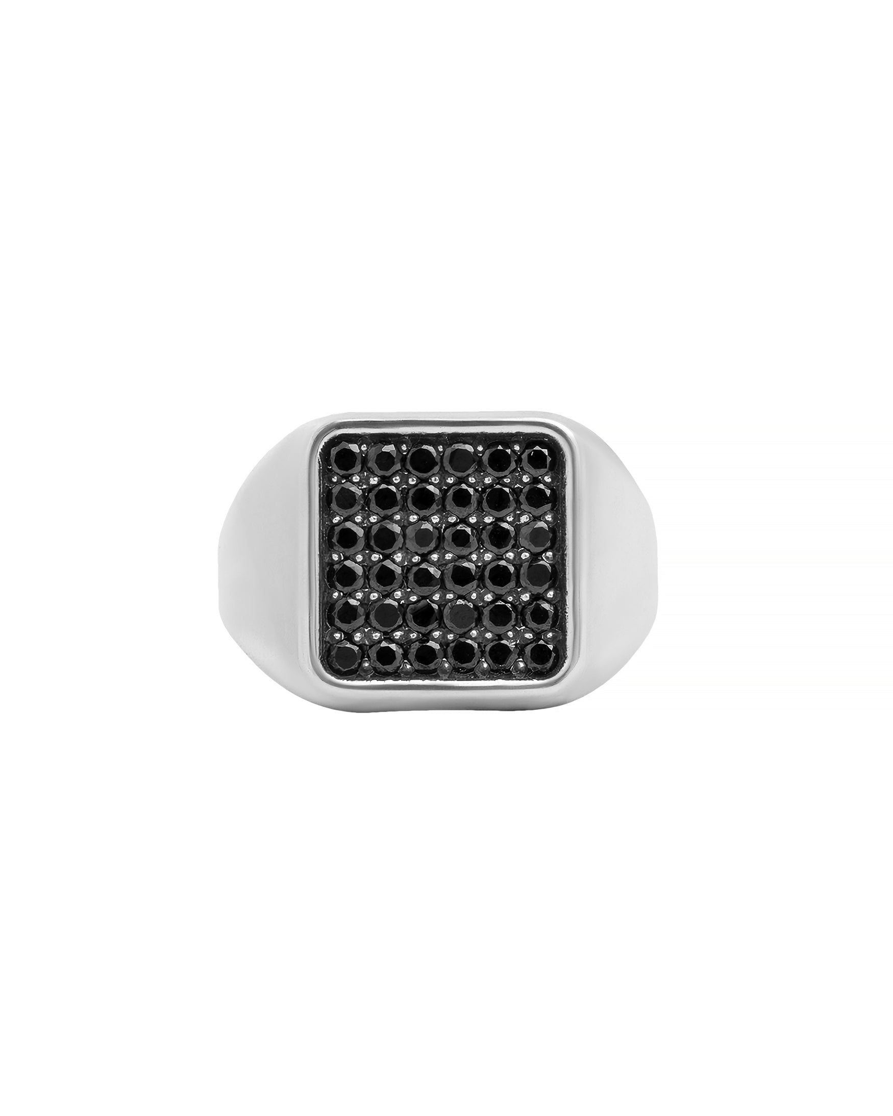 Minimalist Silver Signet Ring Black Stones Soft Square