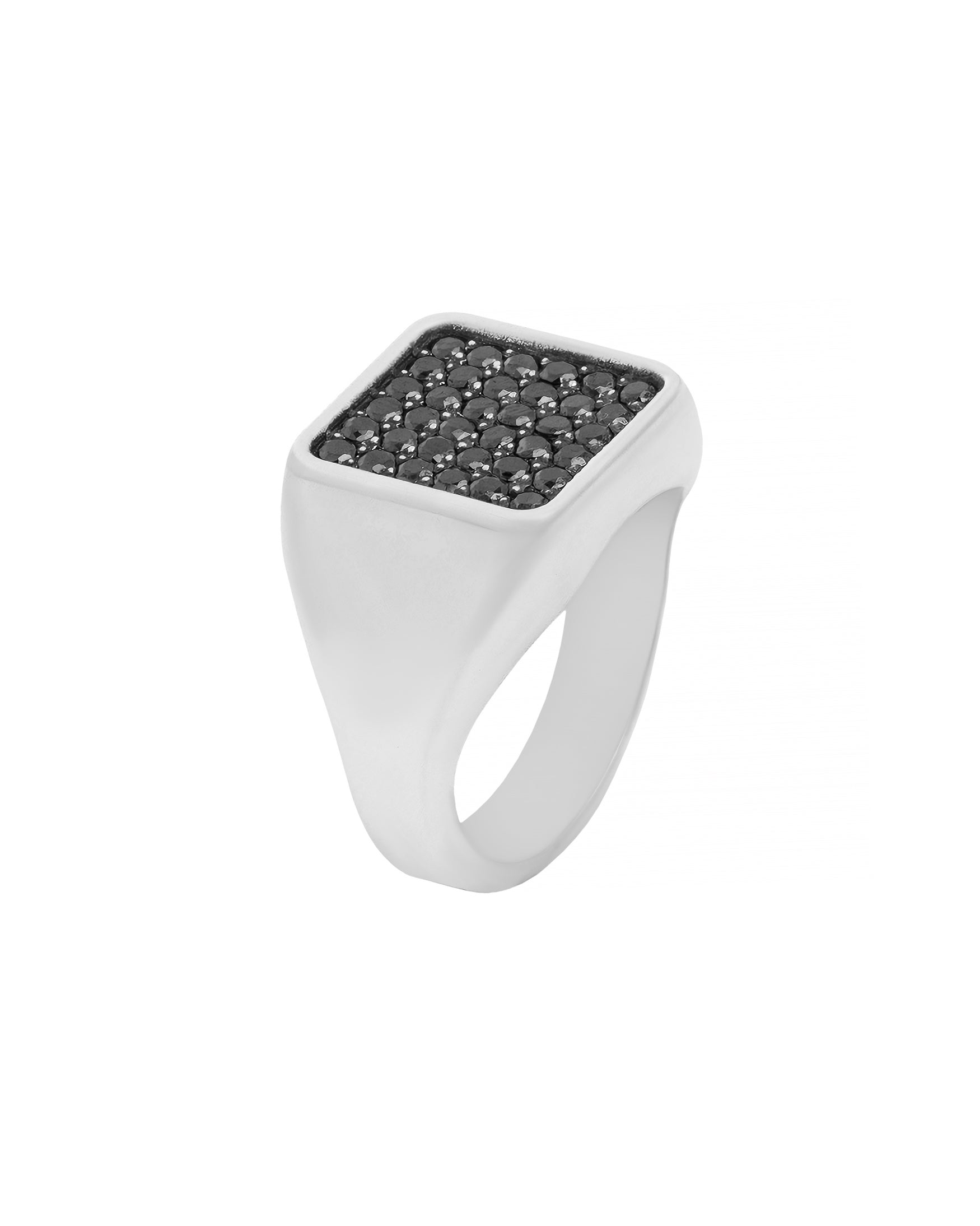 Minimalist Silver Signet Ring Black Stones Soft Square