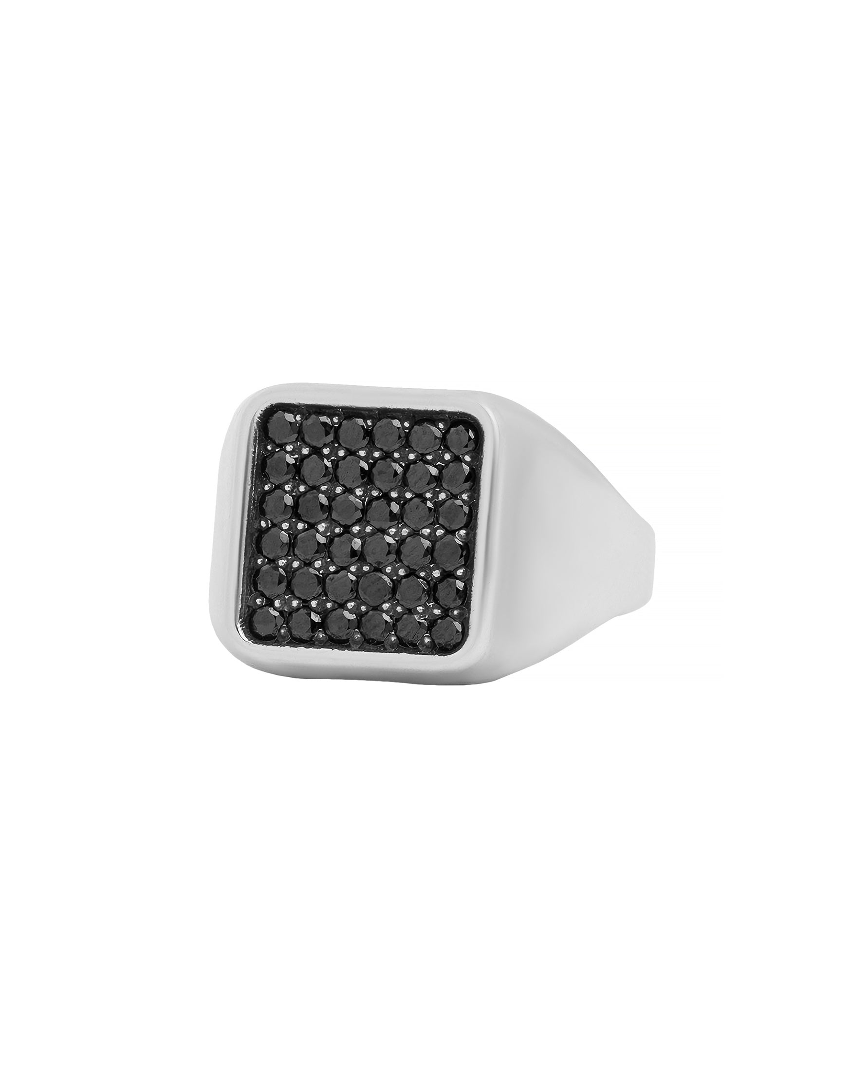 Minimalist Silver Signet Ring Black Stones Soft Square