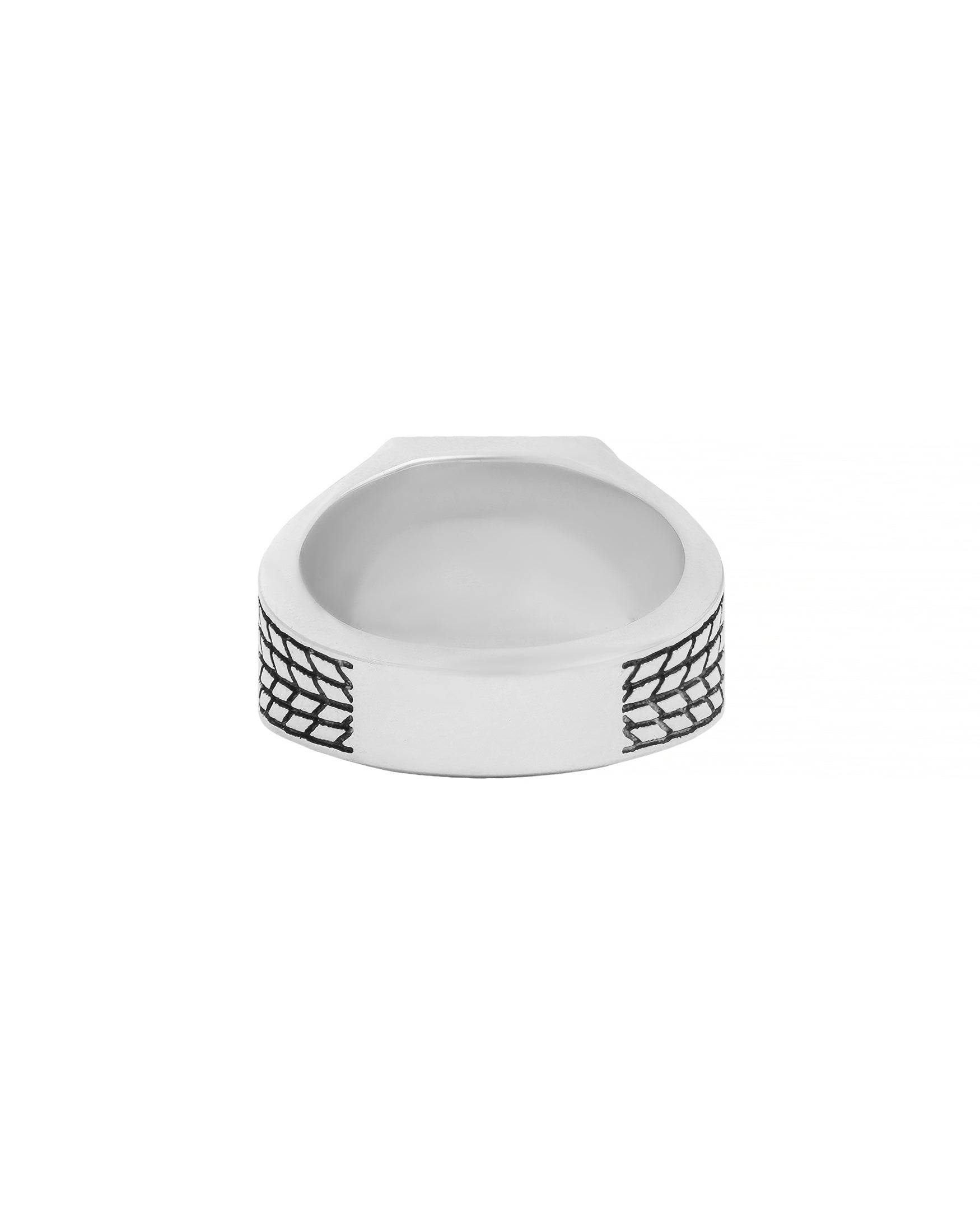 Patterned Signet Ring with Pave Black Stones Silver