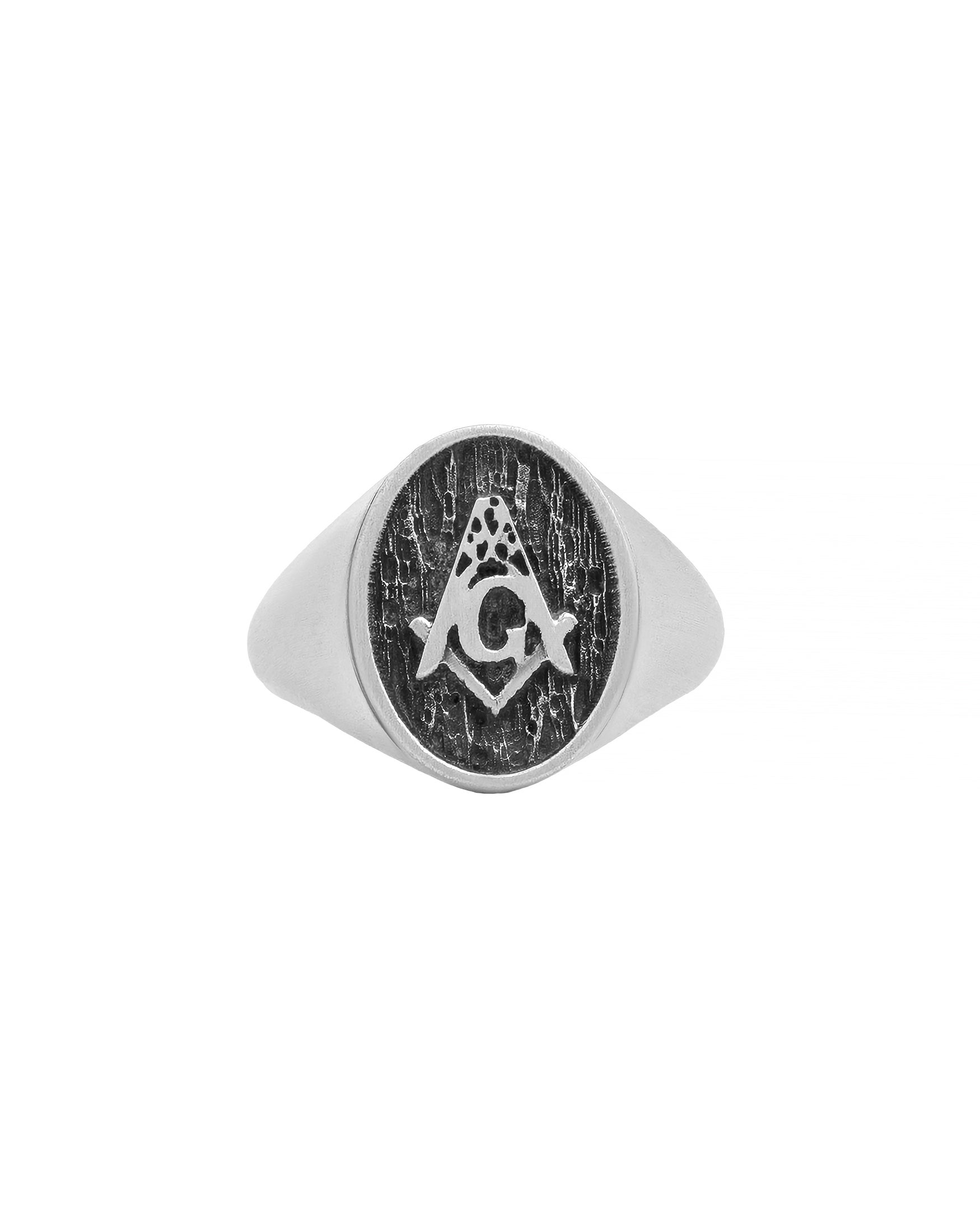 Men's Freemason Ring Oxford Oval Signet Sterling Silver