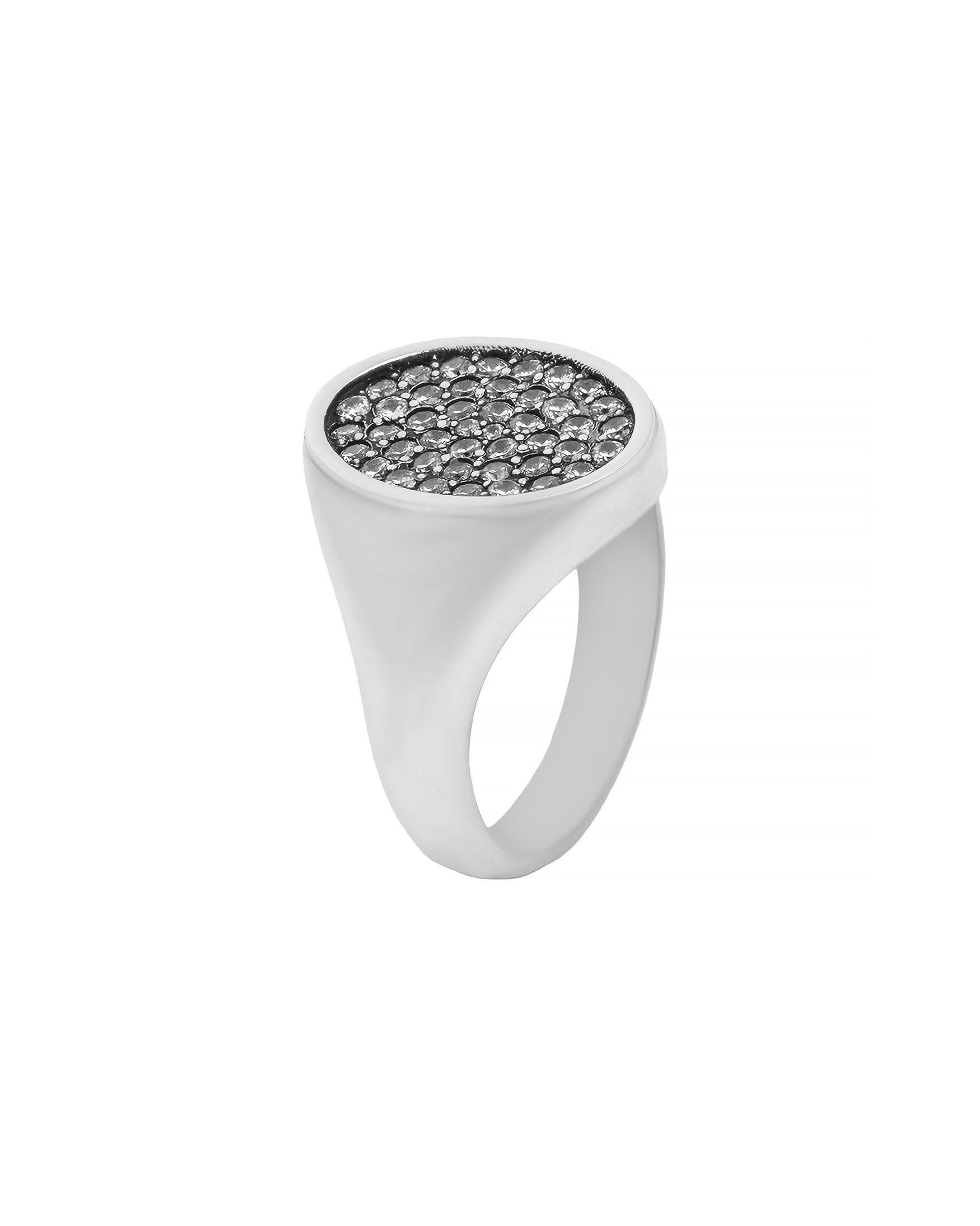 Oval Signet Ring Silver Full Head Pave White Stones