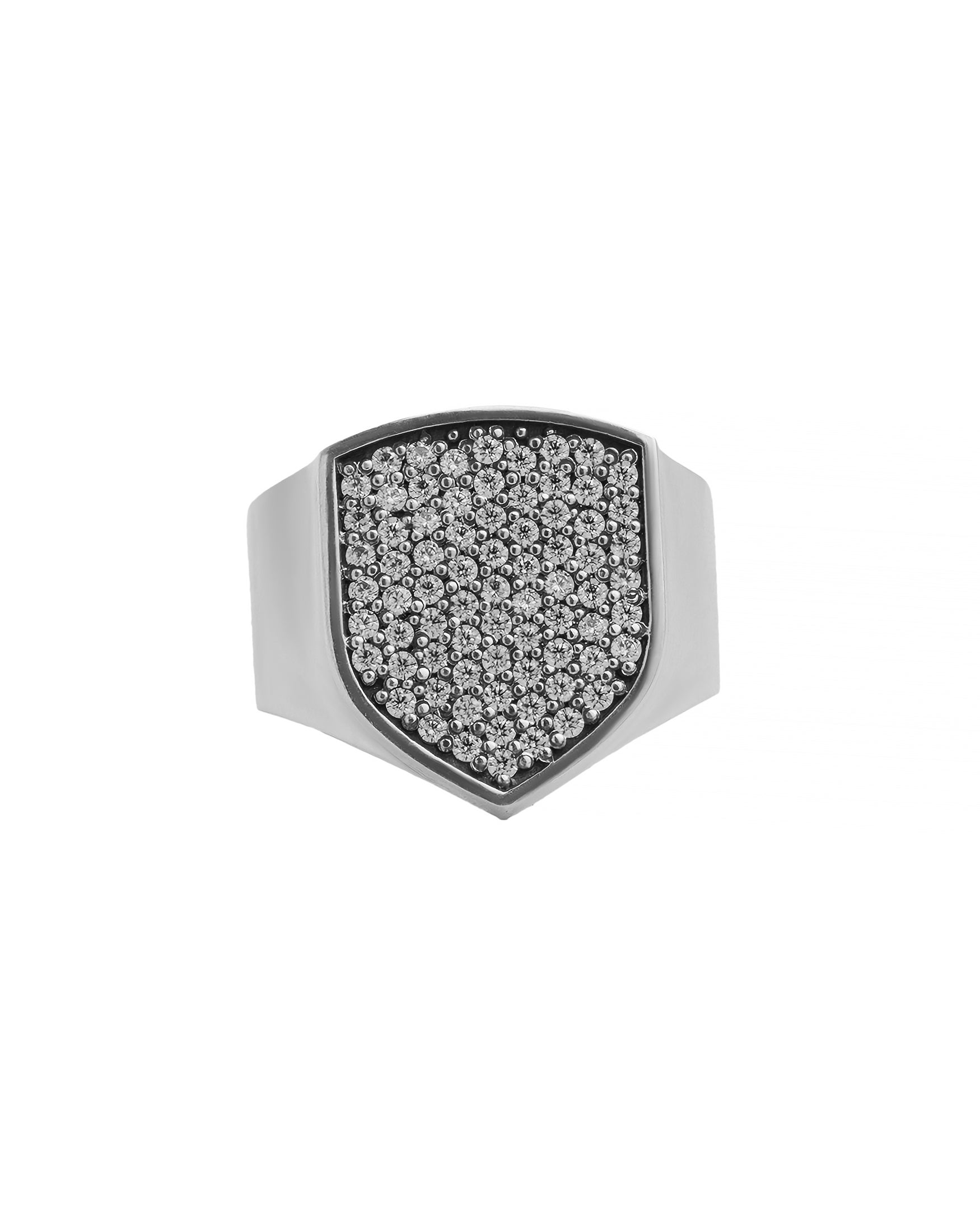Mens Shield Engagement Ring Signet with Diamonds CZ