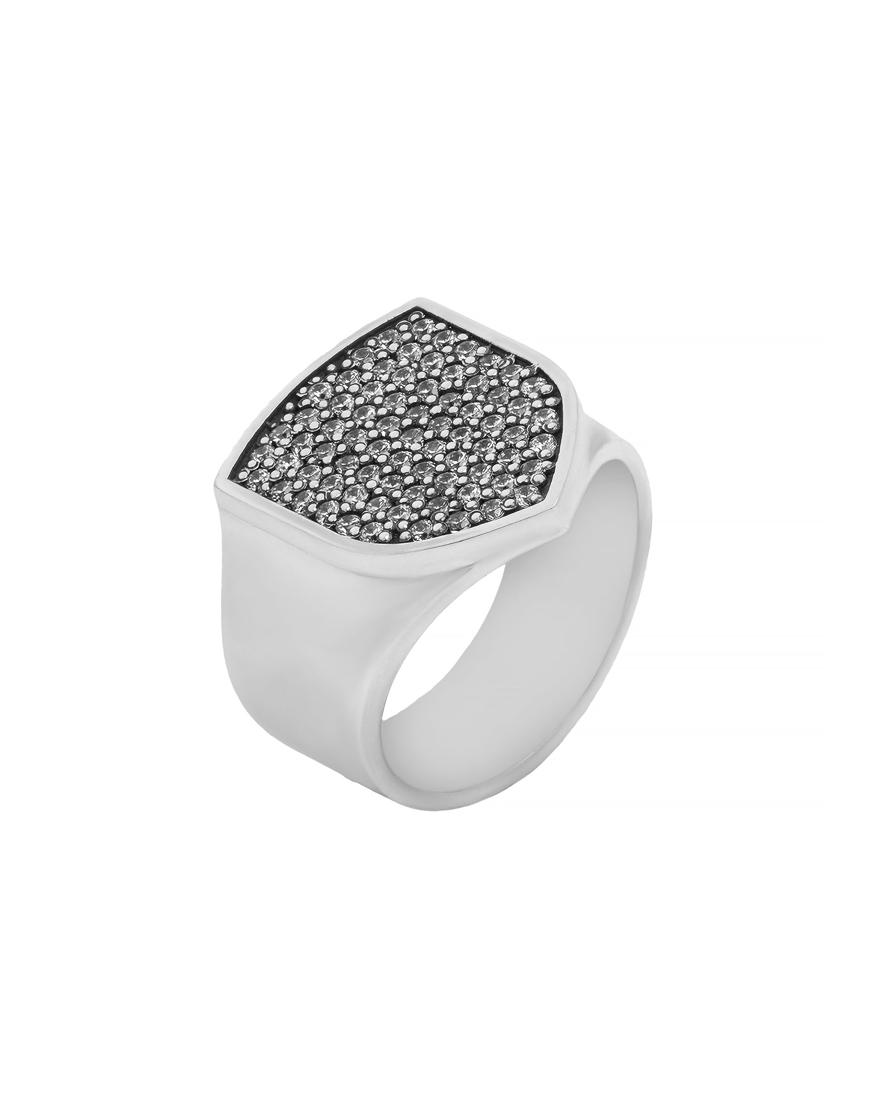 Mens Shield Engagement Ring Signet with Diamonds CZ