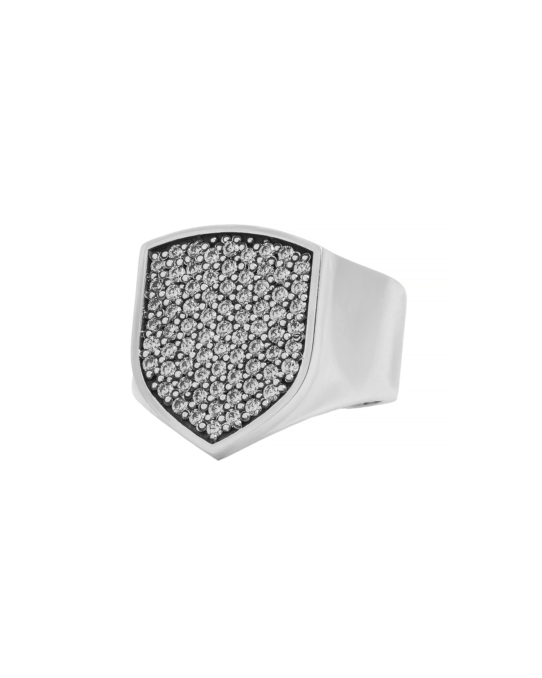 Mens Shield Engagement Ring Signet with Diamonds CZ