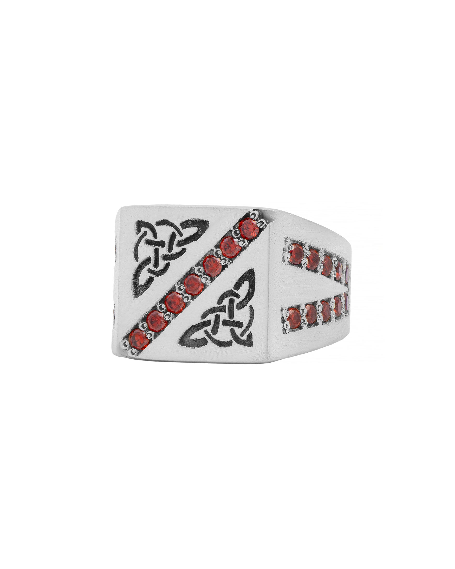 Silver Signet Ring Celtic Knot Trinity and Garnets