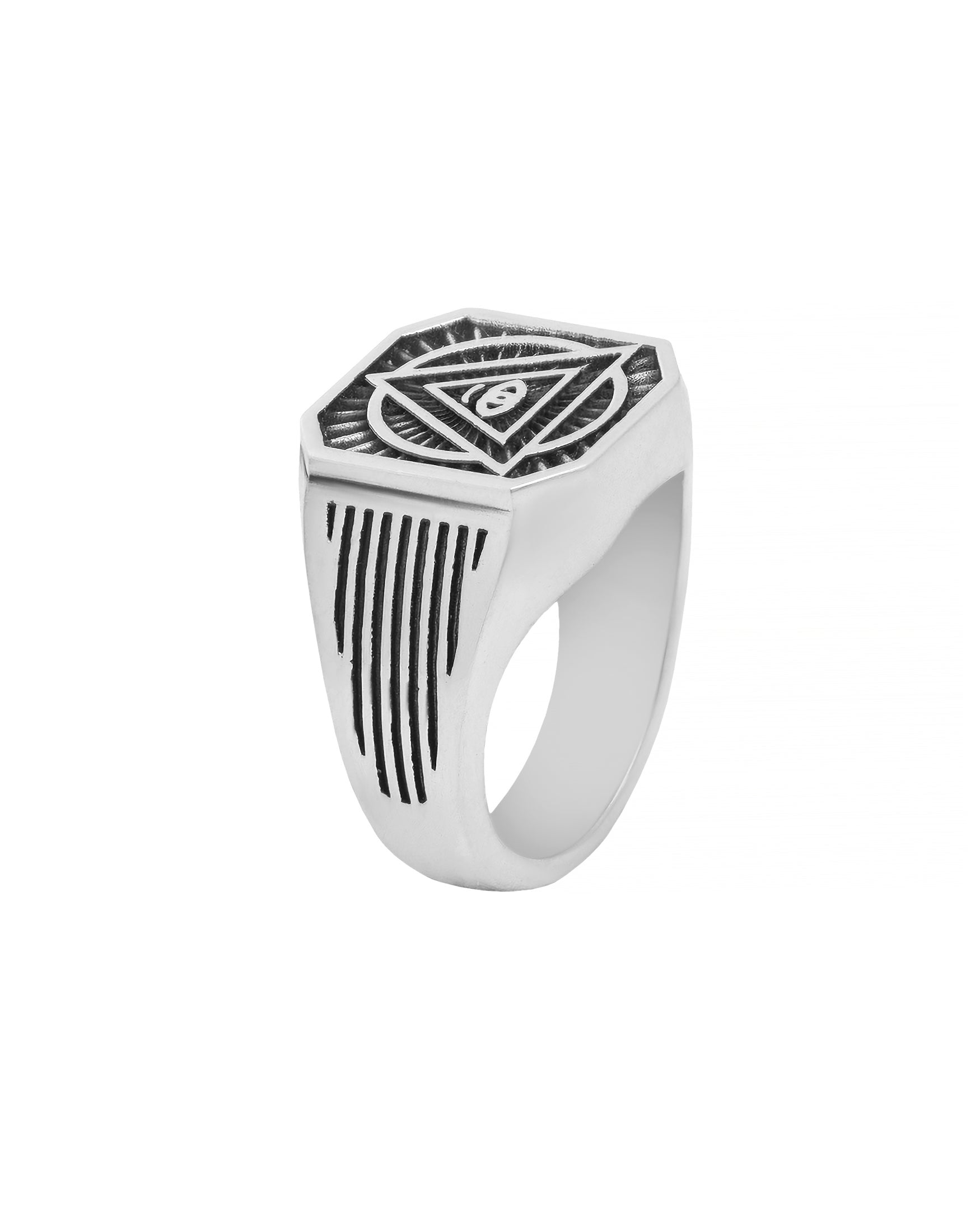 All Seeing Eye Ring Silver Masonic Signet with Pyramid