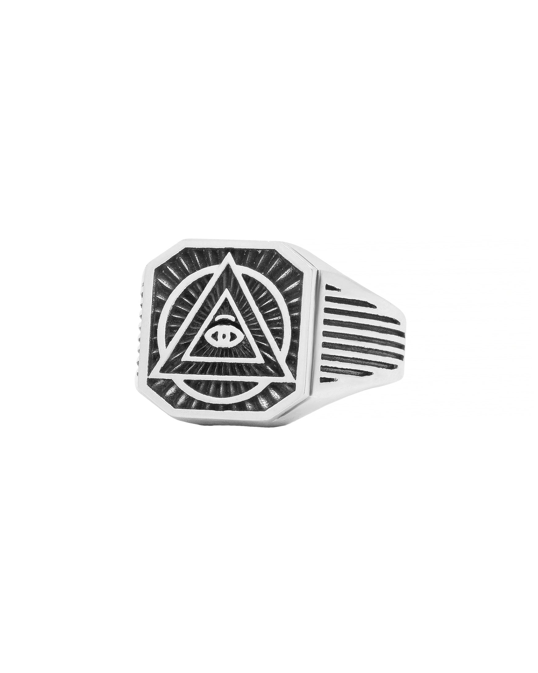 All Seeing Eye Ring Silver Masonic Signet with Pyramid