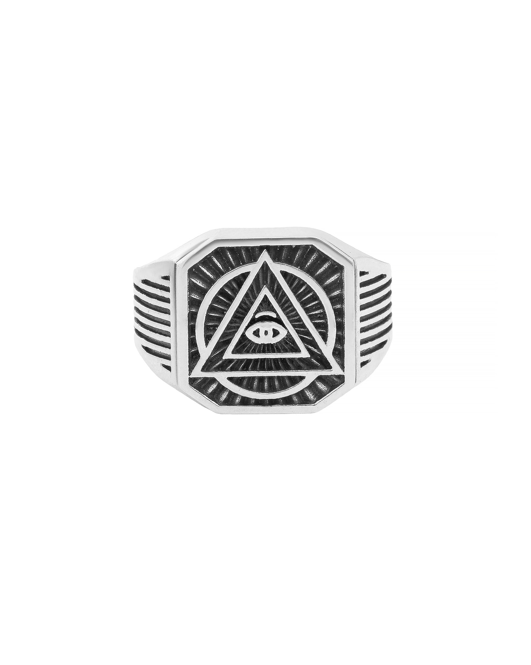 All Seeing Eye Ring Silver Masonic Signet with Pyramid