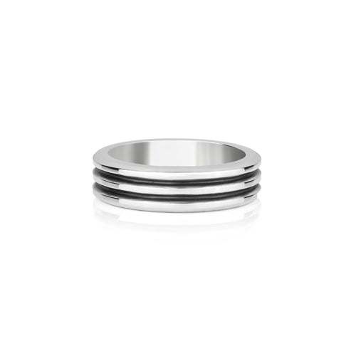 Ribbed Design Minimalist Silver Ring Polished & Oxidized