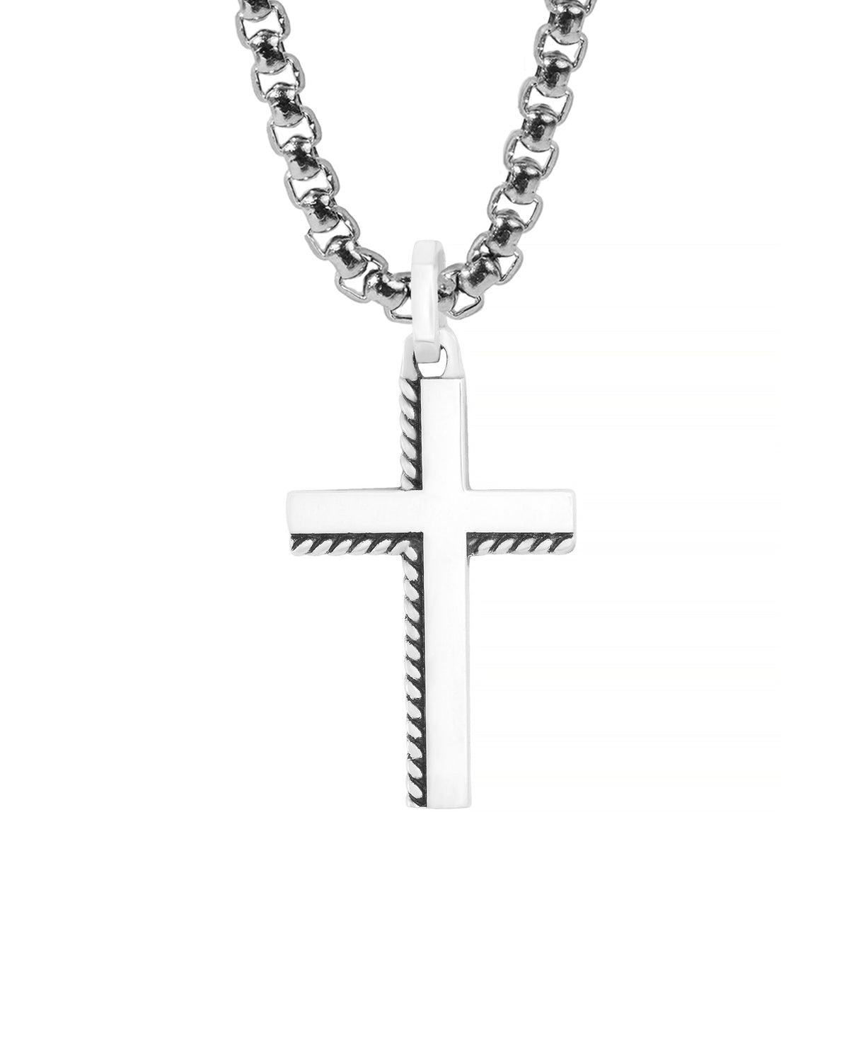 Rope Edge Cross Necklace Pendant Sterling Silver