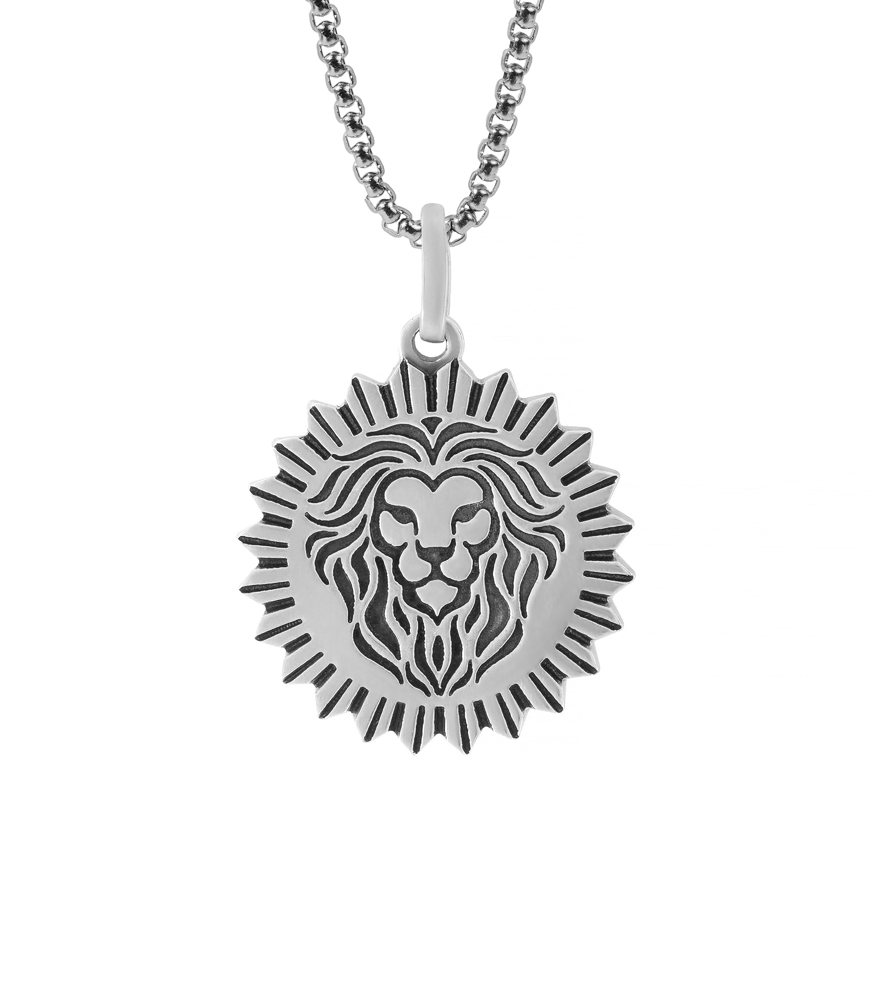 Sun and Lion Pendant for Men Silver Round Shape