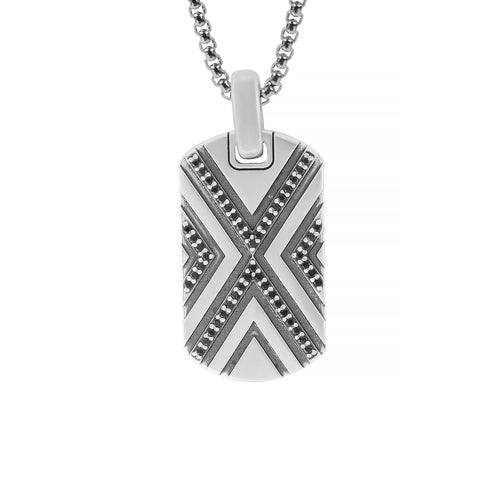 Elegant Geometric Silver Tag Necklace Black Diamonds
