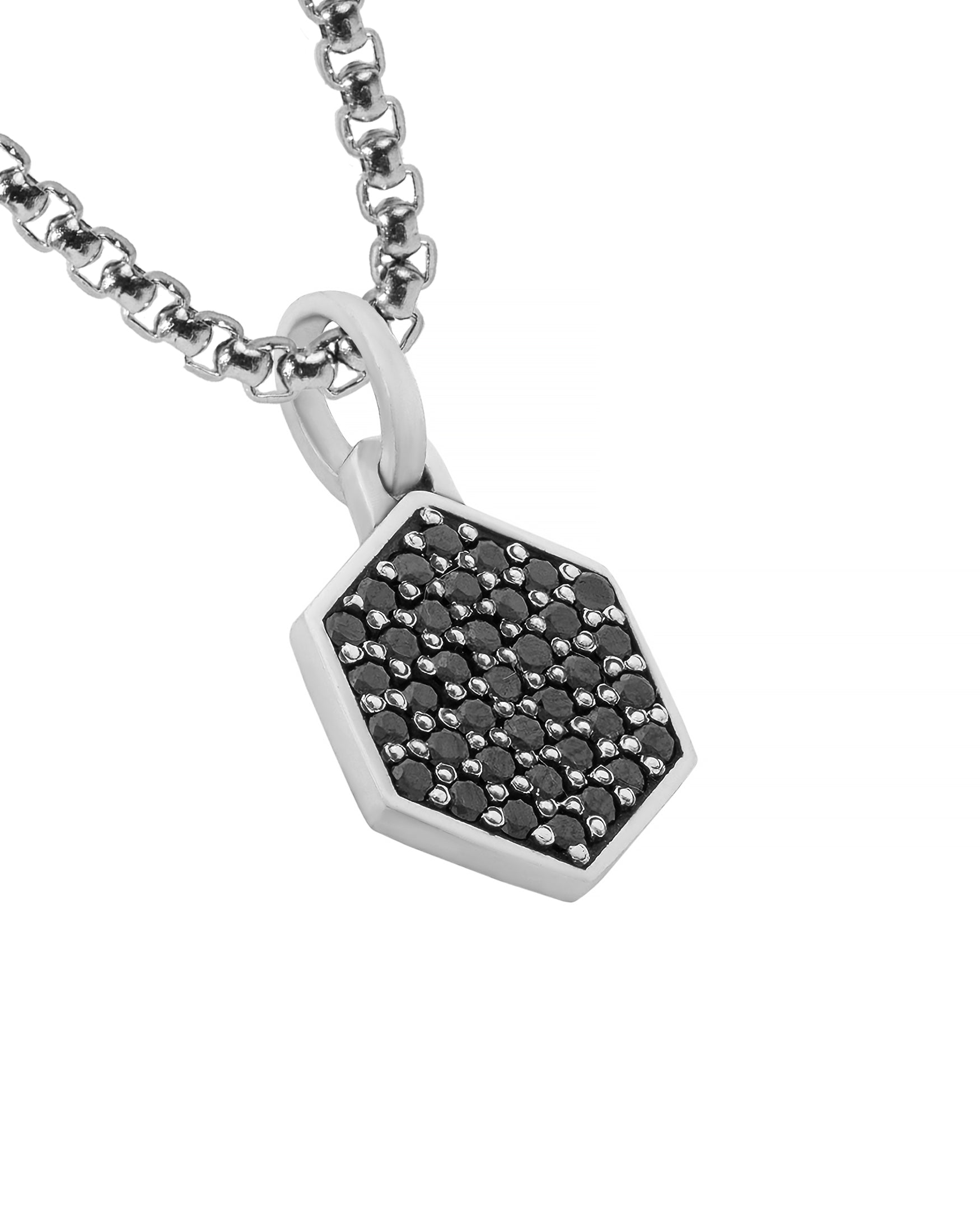 Statement Silver Hexagon Necklace with Black Diamonds CZ