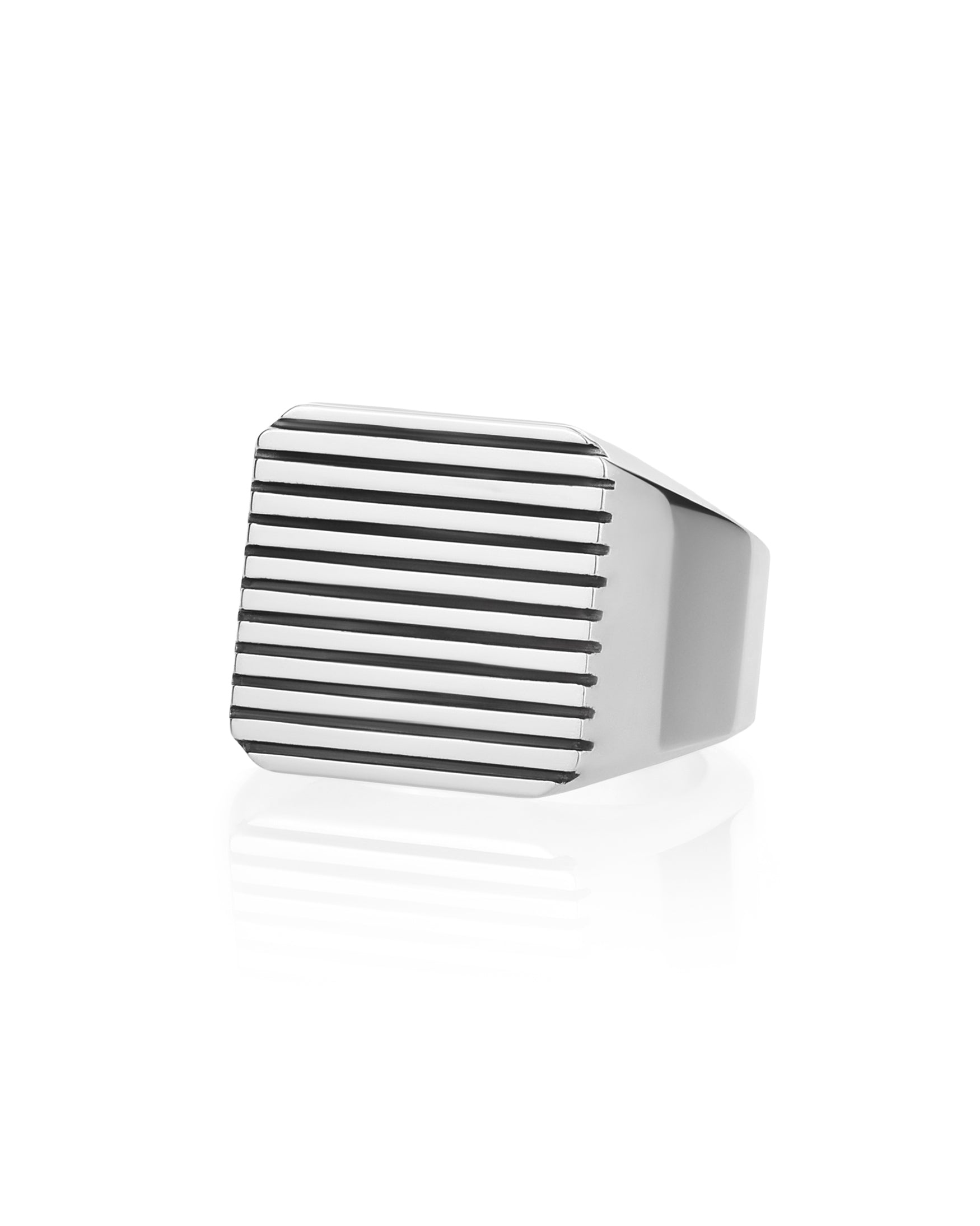 Silver Signet Ring with Stripes Old Money Style
