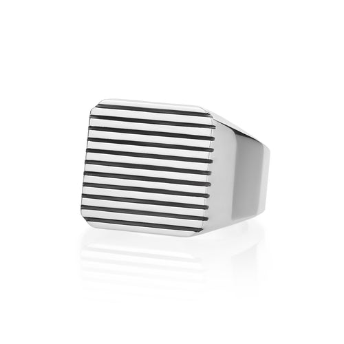 Silver Signet Ring with Stripes Old Money Style