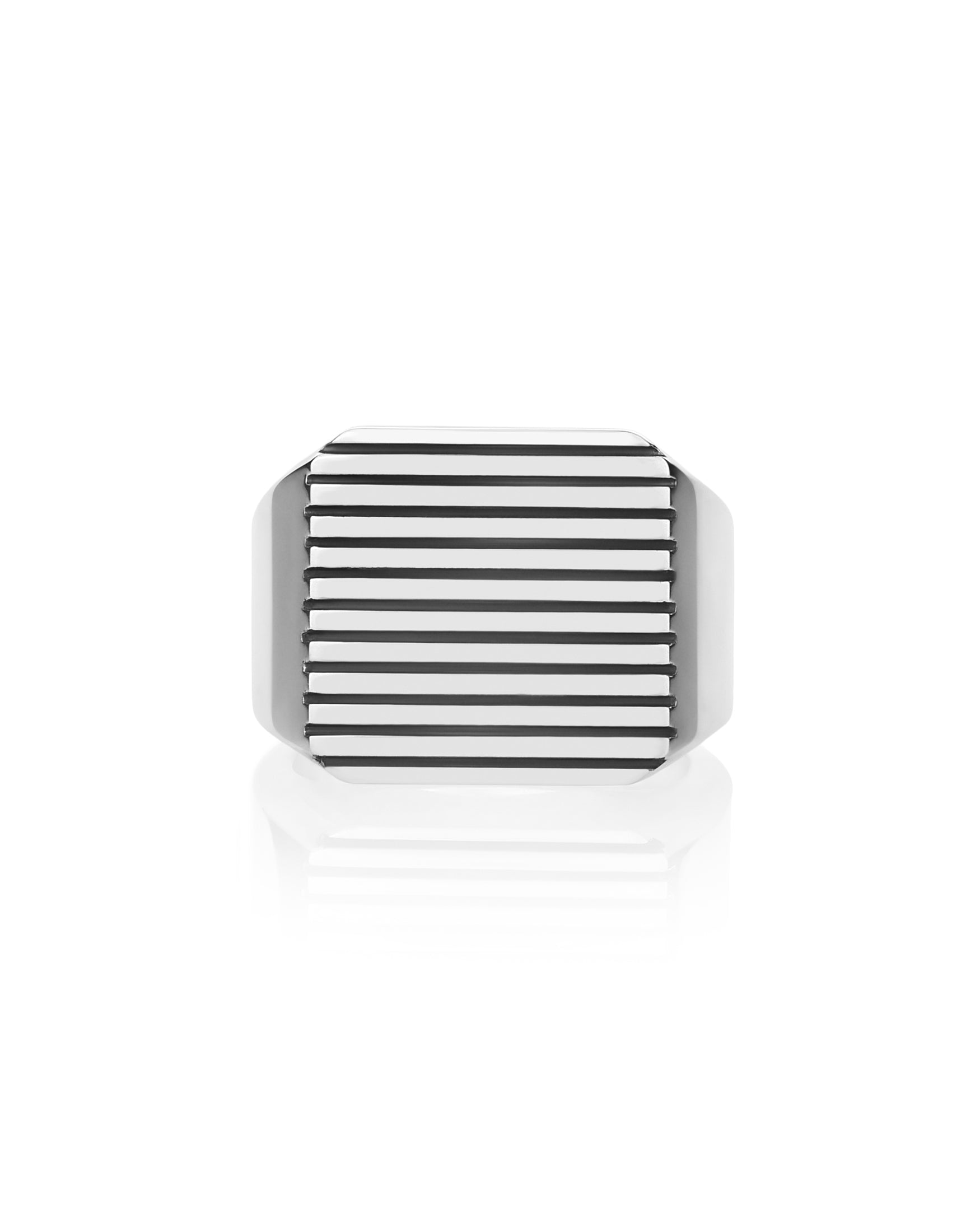 Silver Signet Ring with Stripes Old Money Style