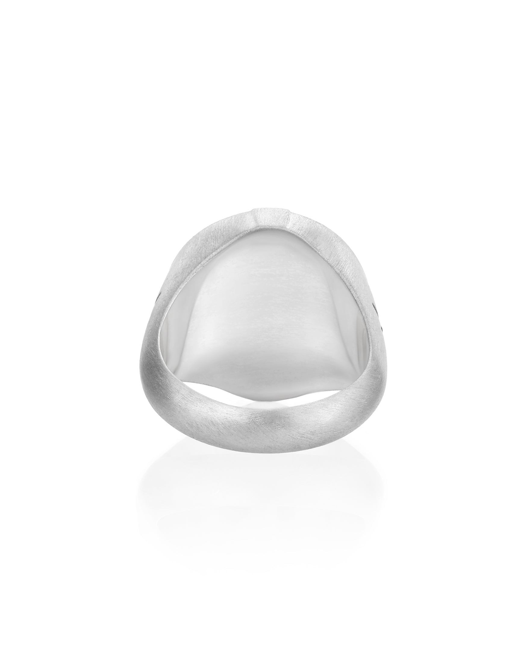 Round Silver Compass Signet Ring with Blue Sapphire CZ