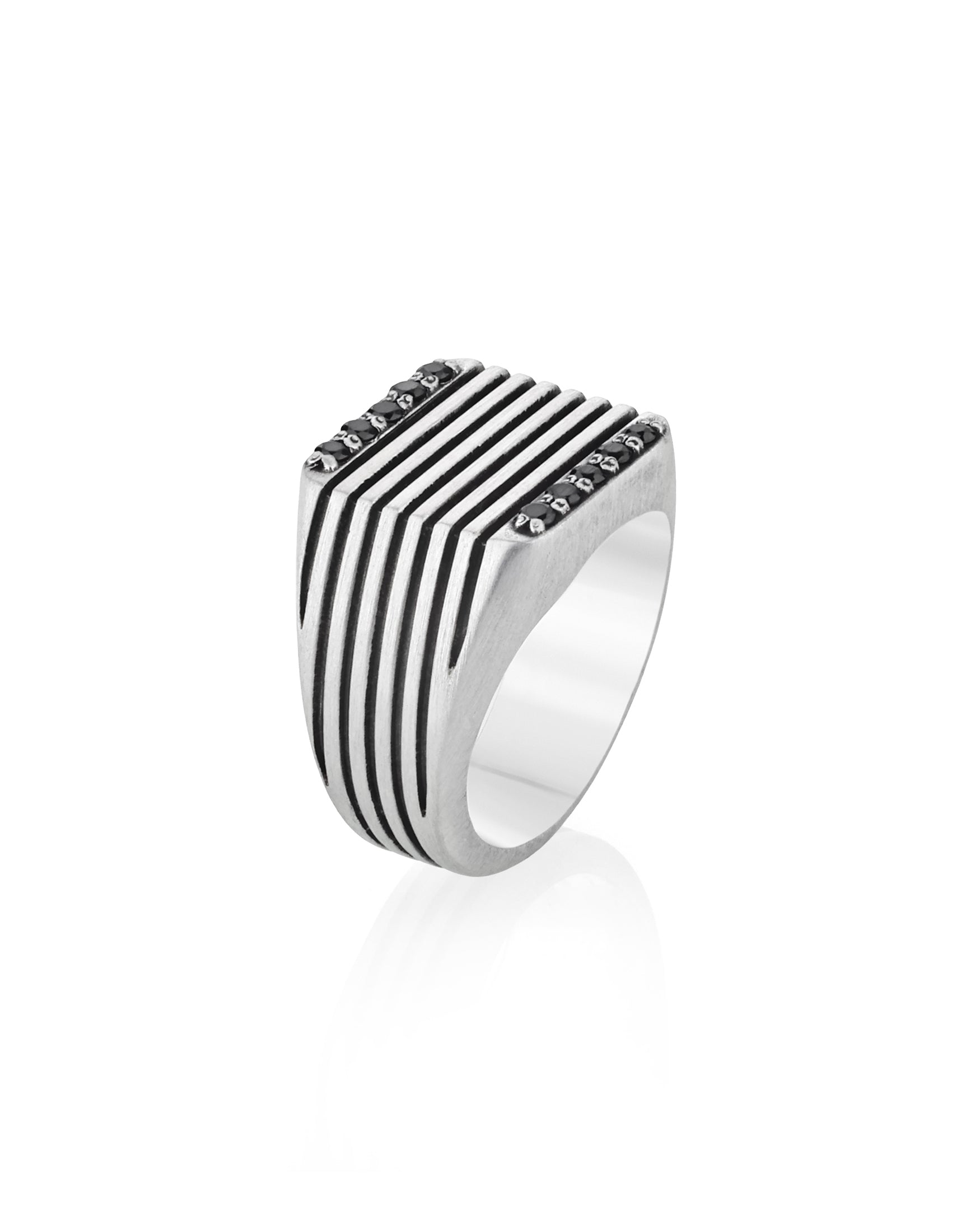 Chunky Soft Square Signet Ring with Stripes and Stones