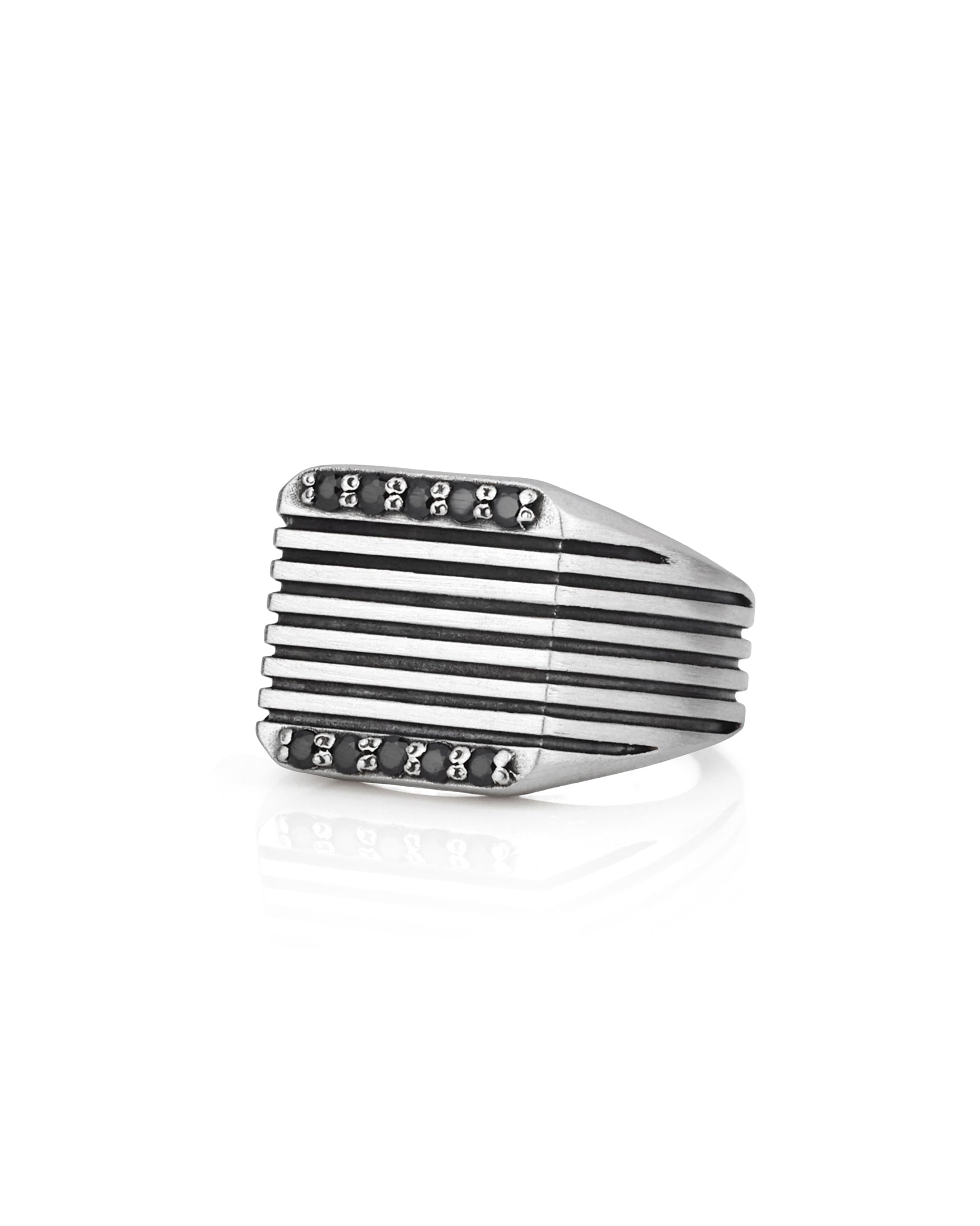 Chunky Soft Square Signet Ring with Stripes and Stones