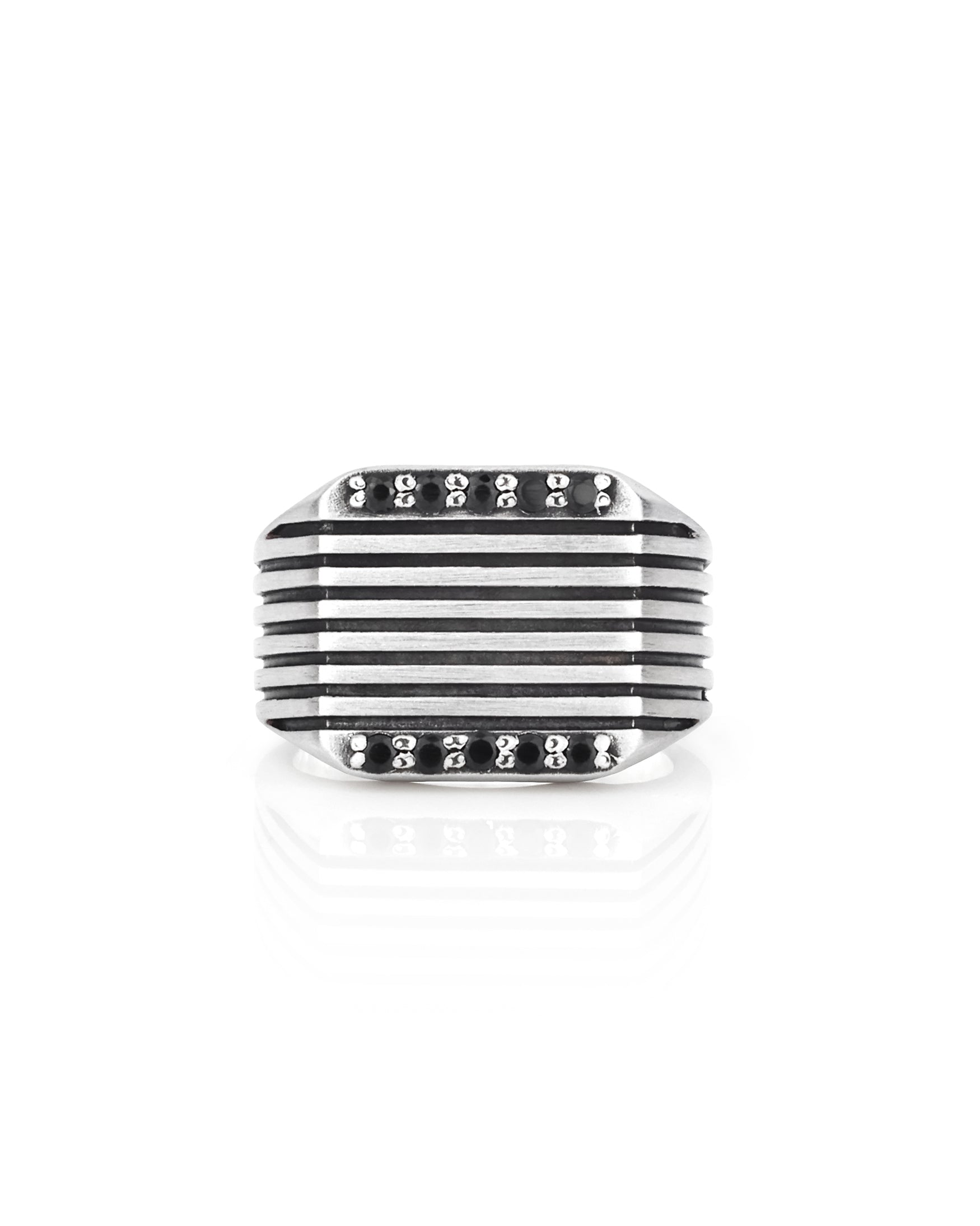 Chunky Soft Square Signet Ring with Stripes and Stones