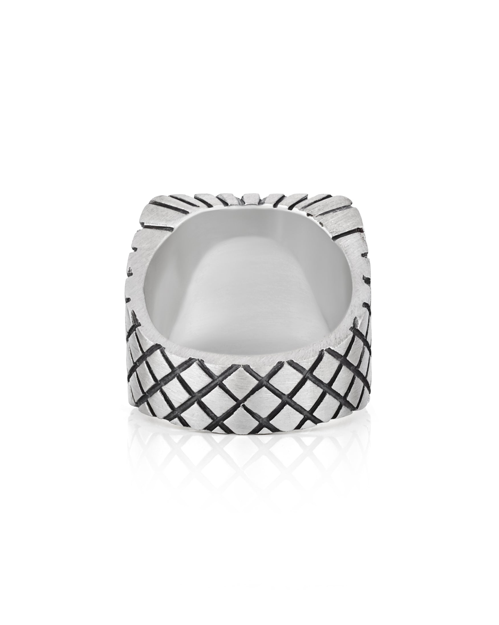 Engraved Grid Chunky Signet Signet Silver Geometric