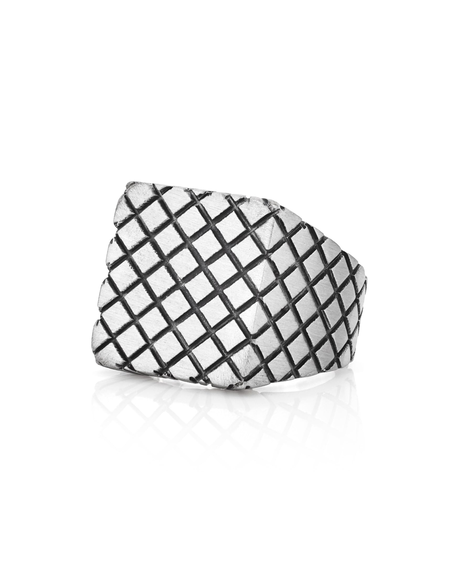 Engraved Grid Chunky Signet Signet Silver Geometric