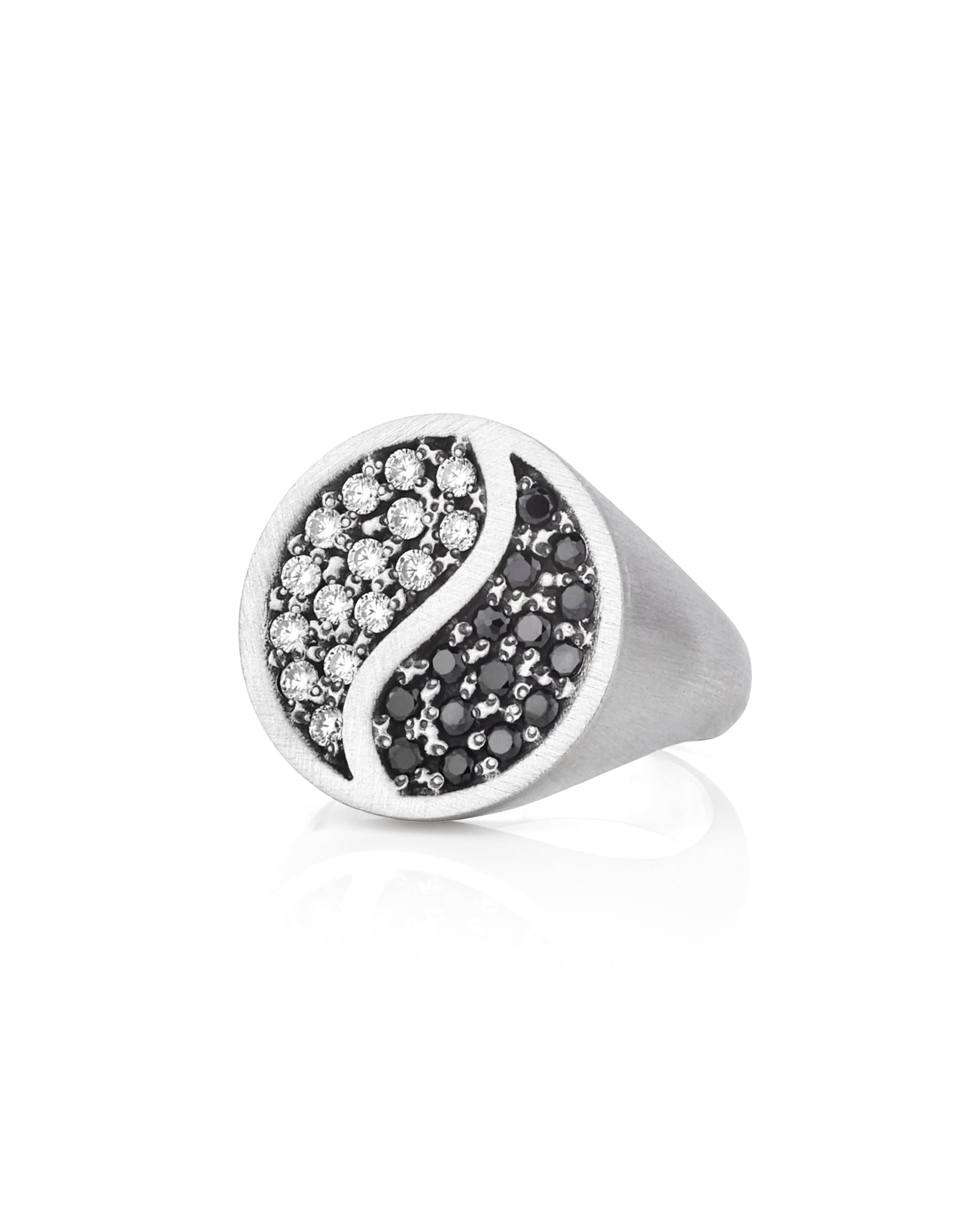Yin Yang Black and White Round Signet Ring Silver