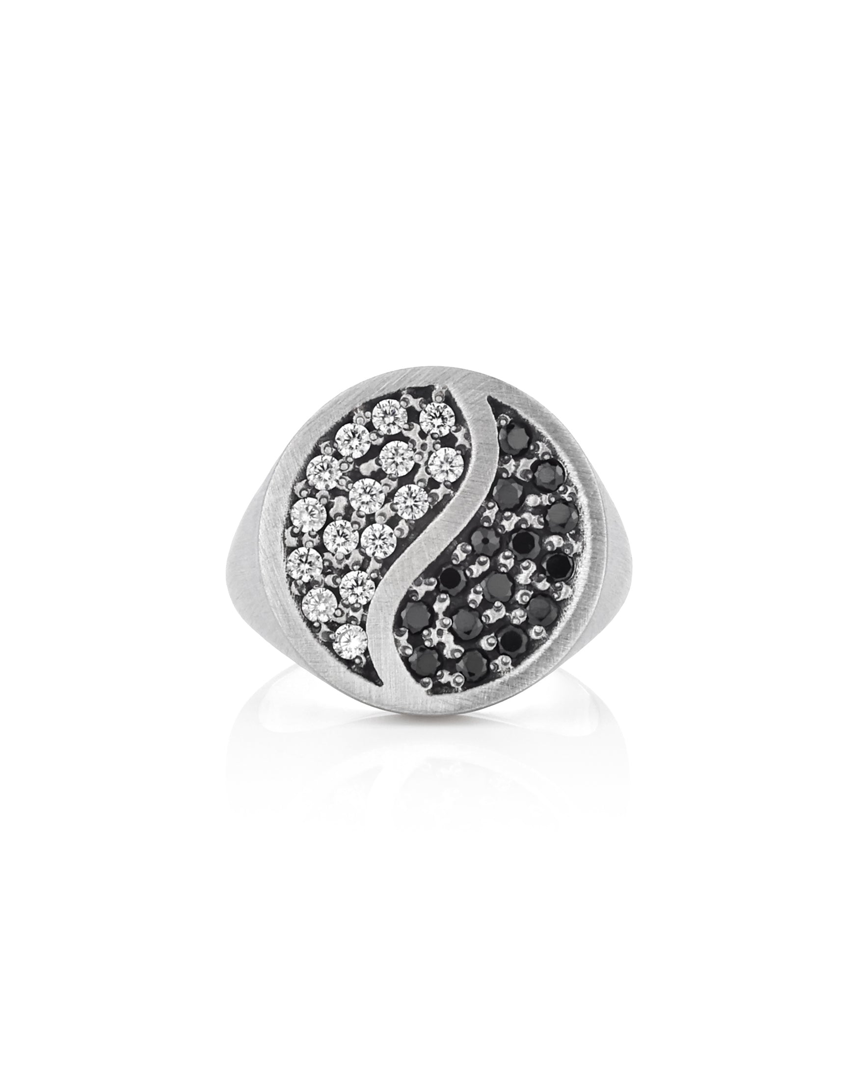 Yin Yang Black and White Round Signet Ring Silver