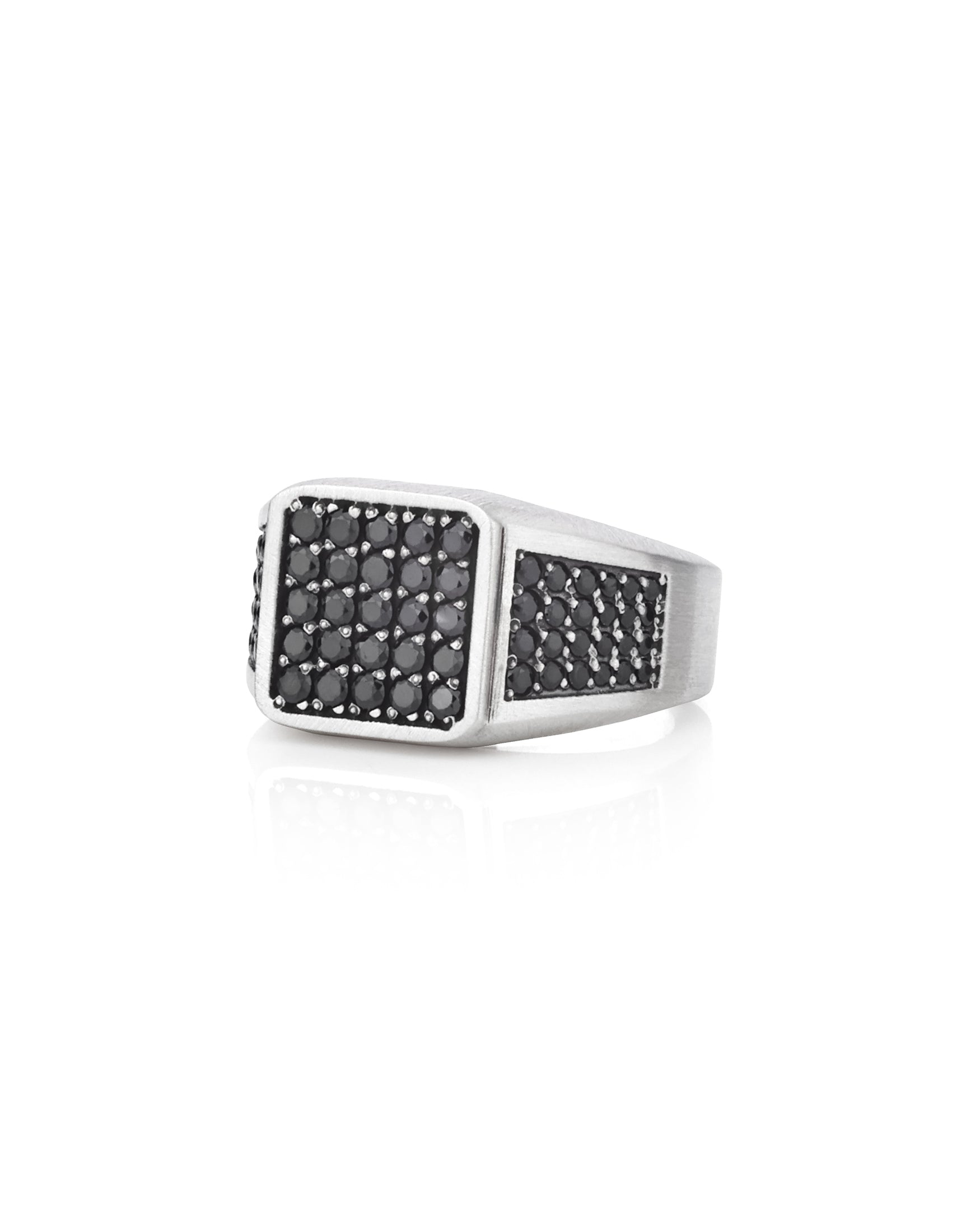 Black Signet Ring Multi Gemstone Soft Square Shape