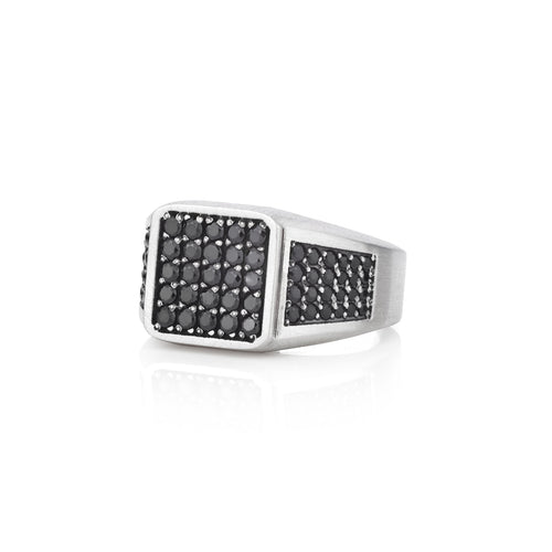 Black Signet Ring Multi Gemstone Soft Square Shape