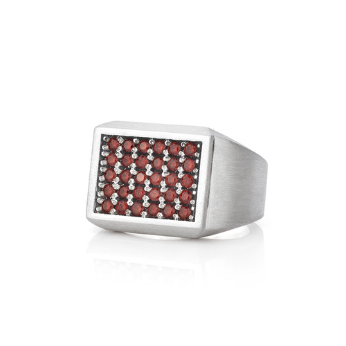 Garnet Pinky Signet Ring for Men in Sterling Silver