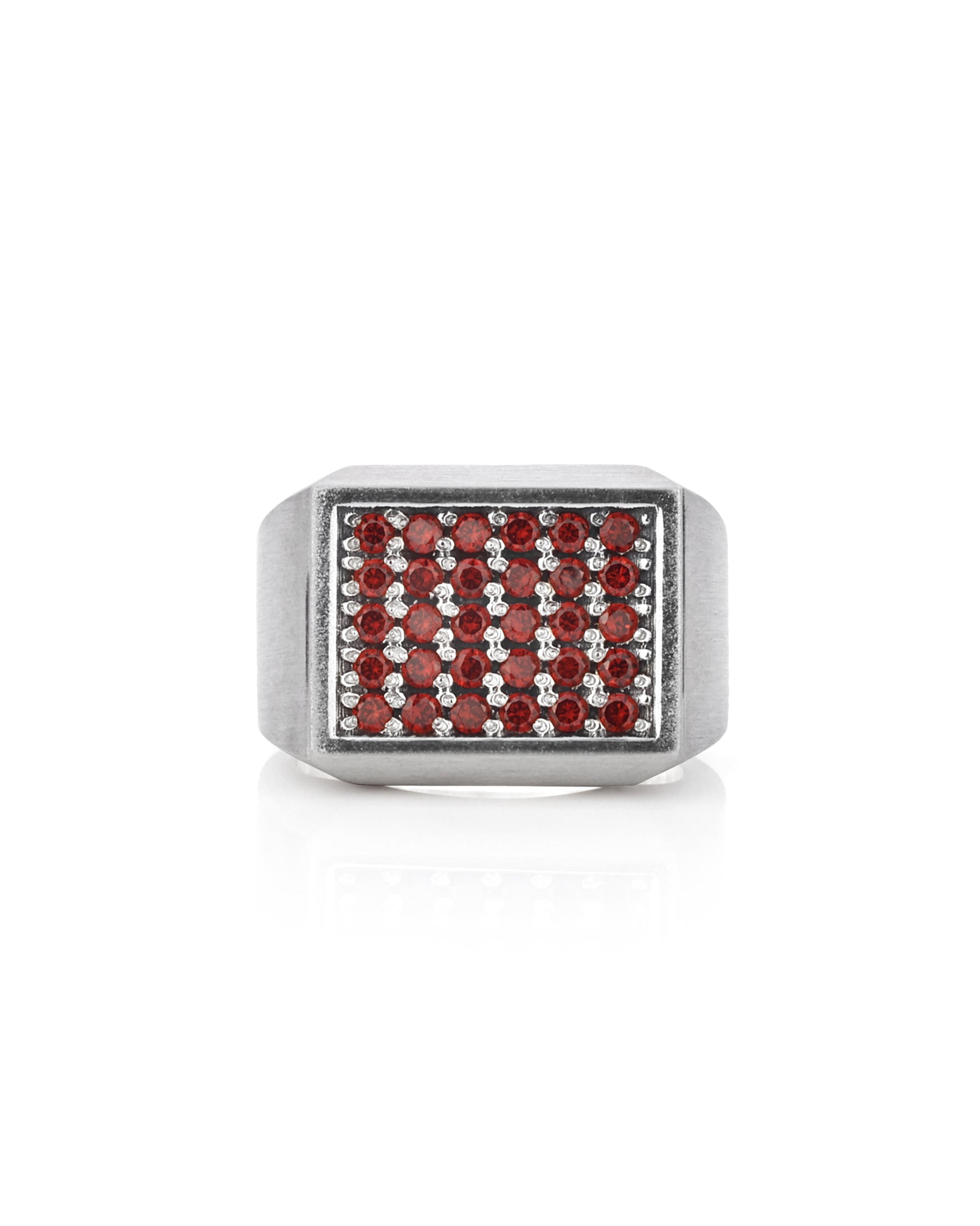 Garnet Pinky Signet Ring for Men in Sterling Silver