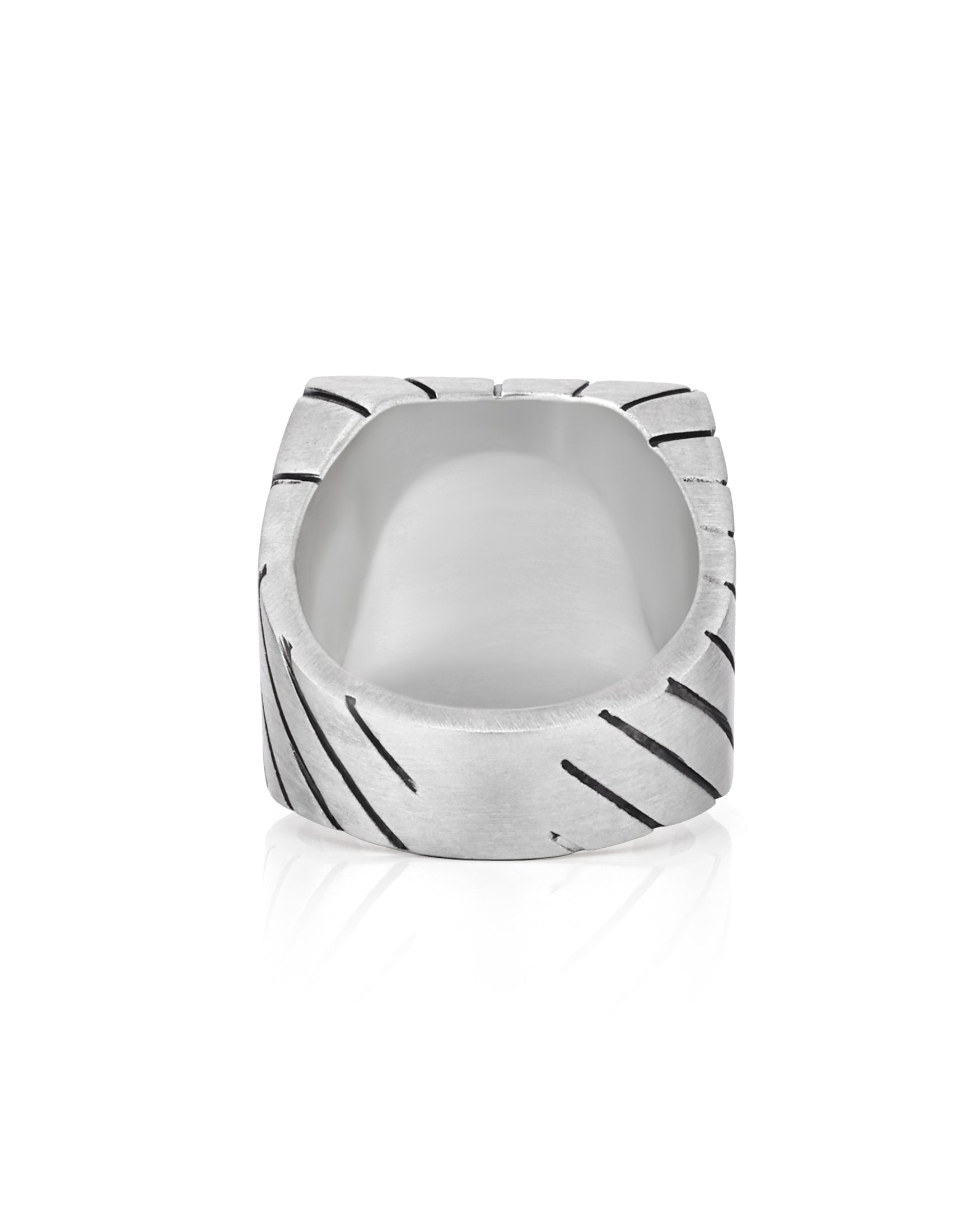 Engraved Square Signet Ring Stripes Minimalist Design