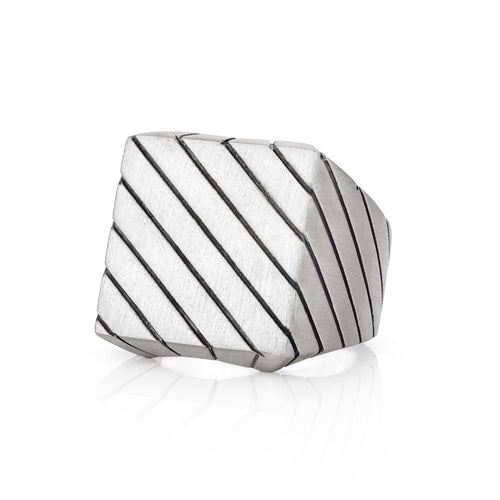 Engraved Square Signet Ring Stripes Minimalist Design